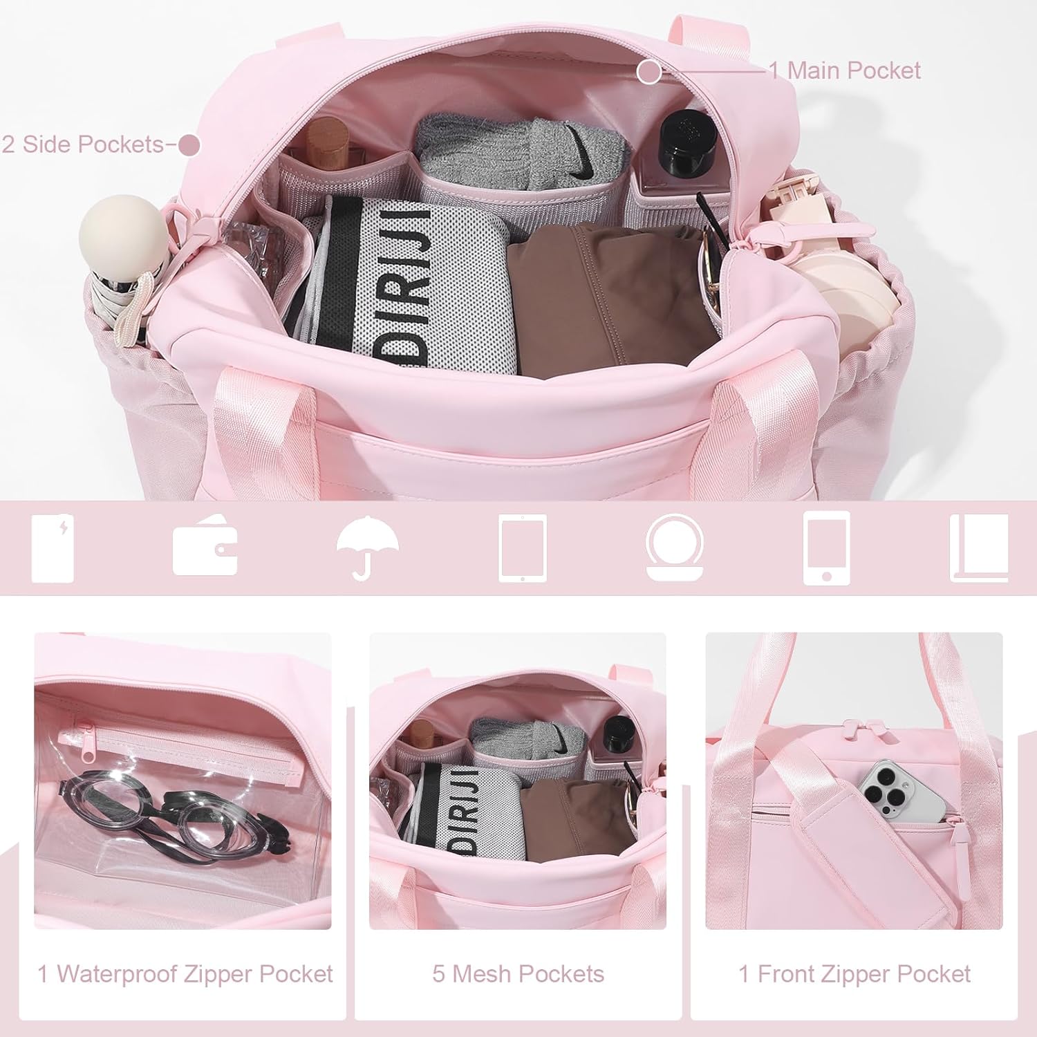 Bucosd Small Gym Bag for Women, Mini Crossbody Gym Duffle Bag with Wet Compartment, Carry on Gym Tote Bag for Workout Dance Sport Travel (Medium-Pink)