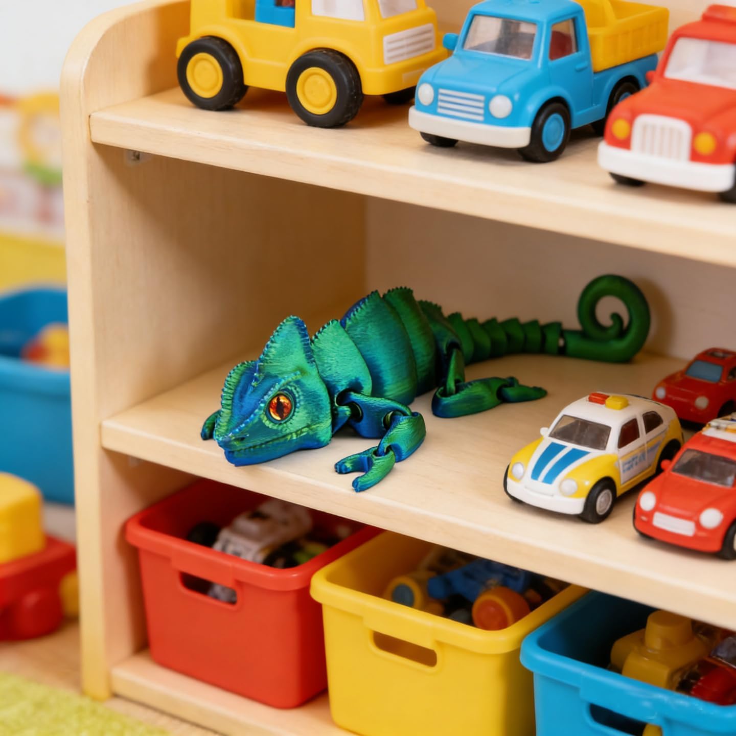QINGMIAO 9.45’’ 3D Printed Articulated Chameleon Toy, Realistic Flexible Joints Lizard Figurine, Fidget Toy for Adults, Desk Decor Collectible, Multiple Colors Available (Olive Green)