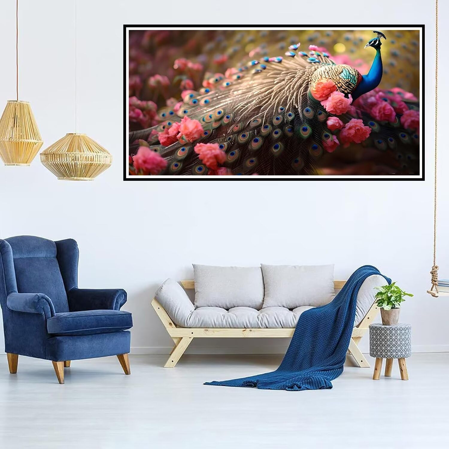 Zaafeen Zestawy do malowania diamentami dla dorosłych, różowa magnolia, kwiat 5D, duży diament, sztuka, pełne akcesoria, pełne akcesoria, pełne wiercenie, kryształ górski, haft obrazy, rękodzieło, sztuka do dekoracji ścian domu, 60 x 180 cm