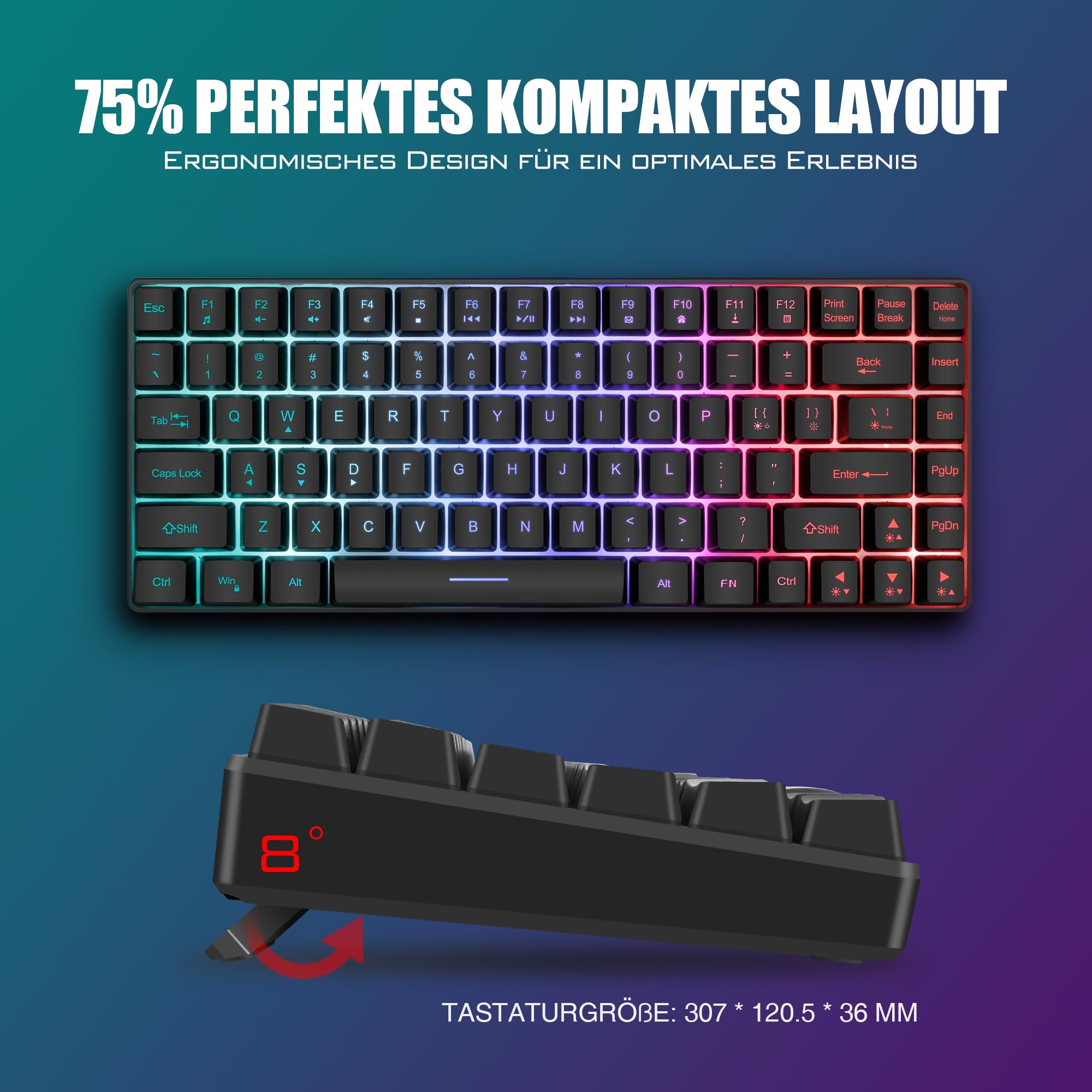 RedThunder 75% Kabelloses Gaming Tastatur und Maus Set, QWERTZ DE Layout, 85 Tasten TKL Wiederaufladbare Kompakte Tastatur, Ultraleichte 7200DPI-Maus mit Wabenkonstruktion für PC MAC PS5 Xbox Gamer