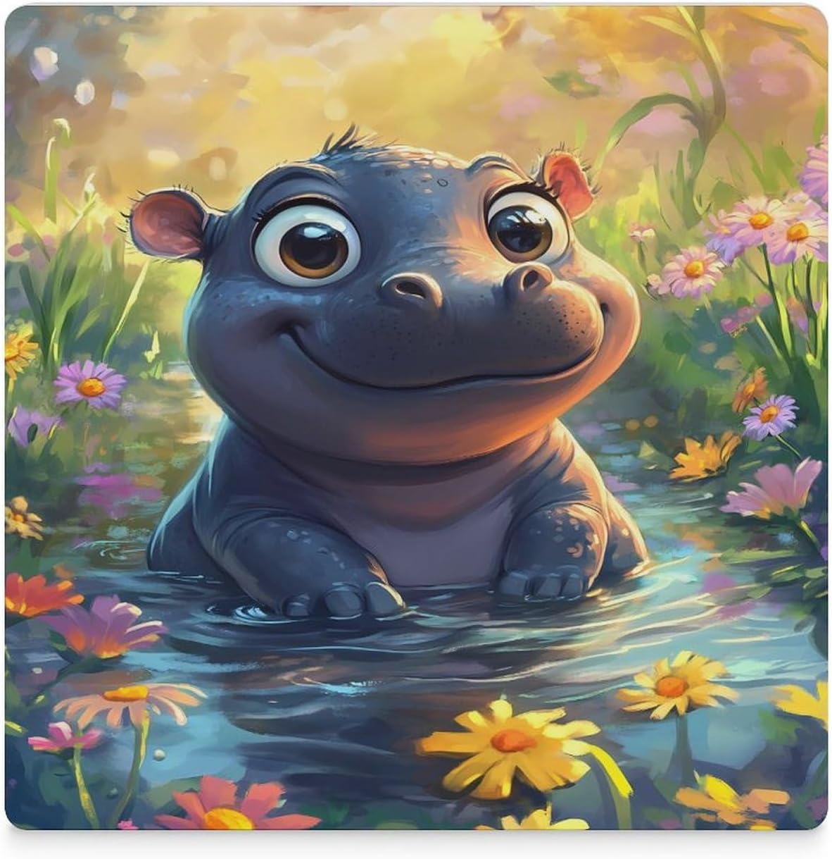 Cute Hippo Ceramic Coasters Square Drinks Coaster Coffee Table Decor Table Coaster for Home Bar