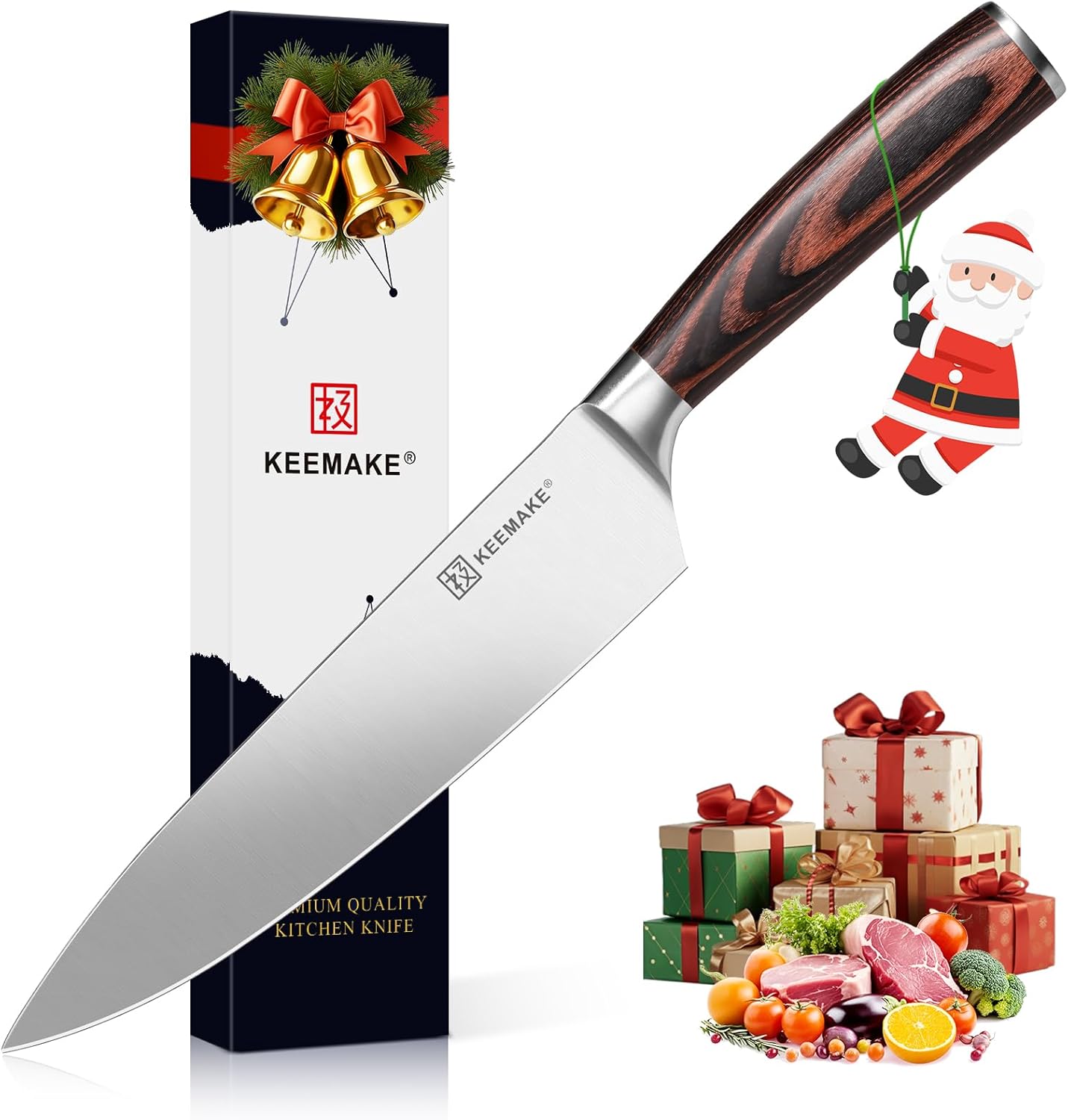 KEEMAKE Chef Knife 8 inch - Sharp Kitchen Knife High Carbon Stainless Steel Blade, Gyuto Knife Ergonomic Wood Handle, Professional Chefs Knife for Home Kitchen and restaurant