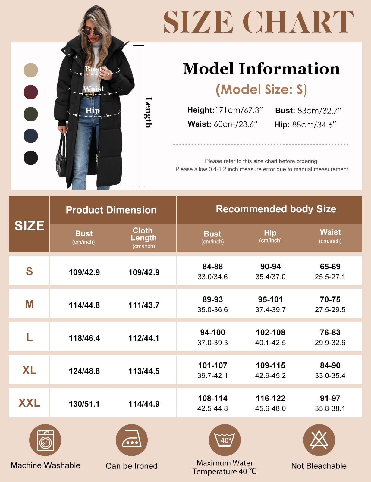 Vancavoo Doudoune Femme Longue Manteaux à Capuche Hiver Matelassée Épaisse Veste Chaude Parka Blouson Outercoat avec Zippé