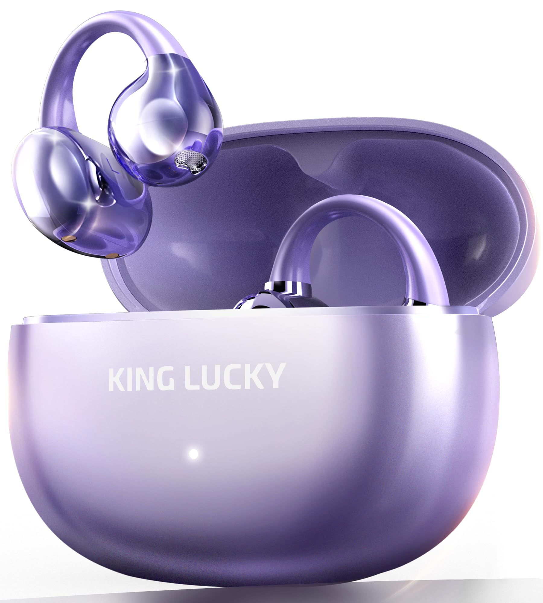 King Lucky Open Ear Earbuds Clip-On Bluetooth 6.0 Wireless Headphones with Mic, 50H Playtime, ENC Clear Calls, IPX5 Waterproof, Comfortable for Small Ears Sports Gaming Classic Version (Purple)-picture-11