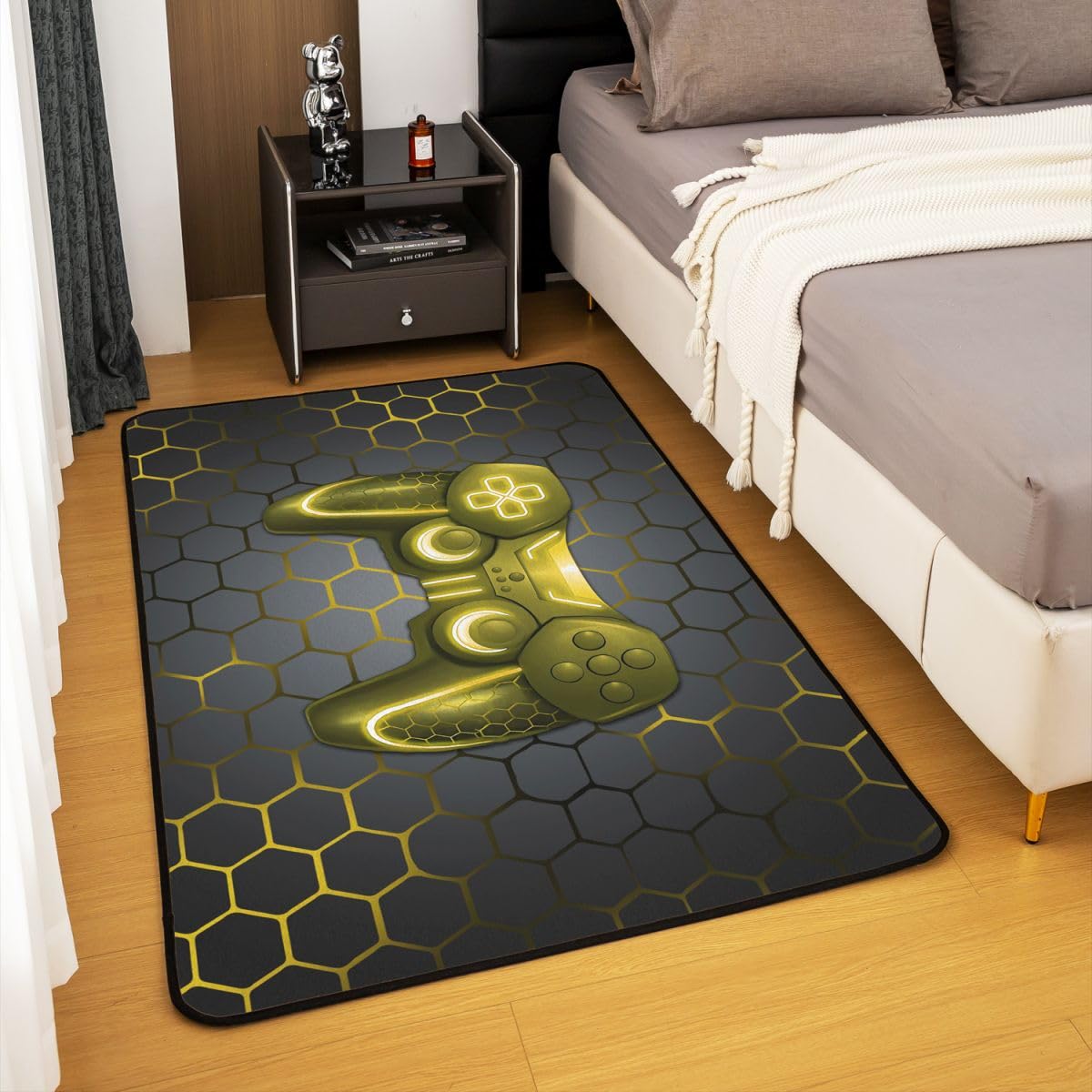 Tappeto per soggiorno con controller di gioco, 150 x 200 cm, motivo videogiochi, patchwork, per camera da letto, per ragazzi e ragazze, per giochi a tema, decorazione per la casa
