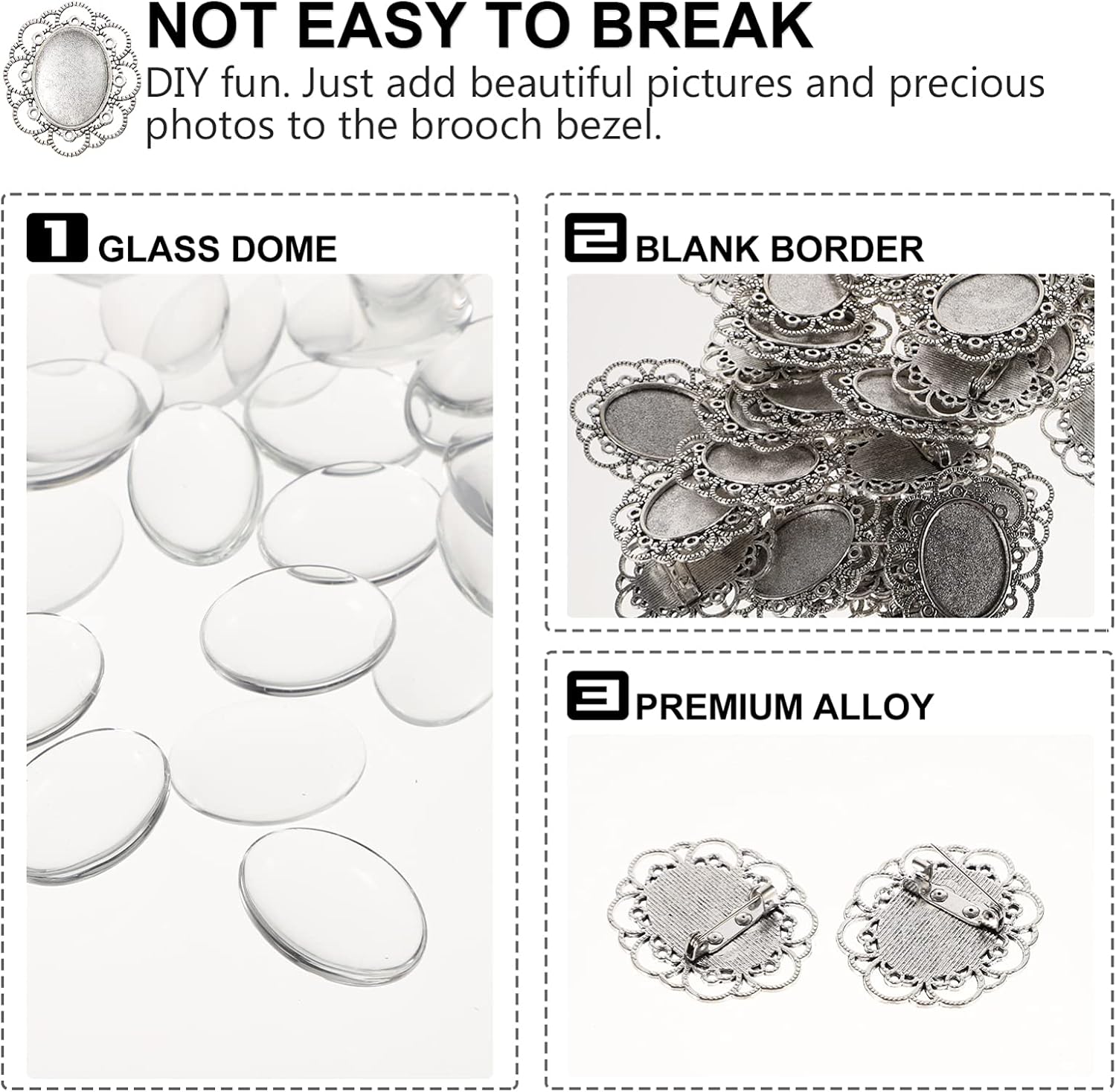 Healifty Brooch Base Panel 30Mm Oval Pin Back Settings 30 Pcs Crafting Blank Brooches for DIY Jewelry Making and - Image 2