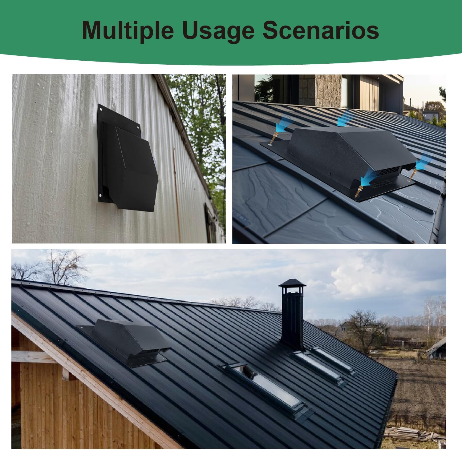 4 inch Roof Vent Cap, Removable Roof Vent, Bathroom Exhaust Roof Vent for Dryer, Galvanized Steel with Damper for Ventilation System, Black