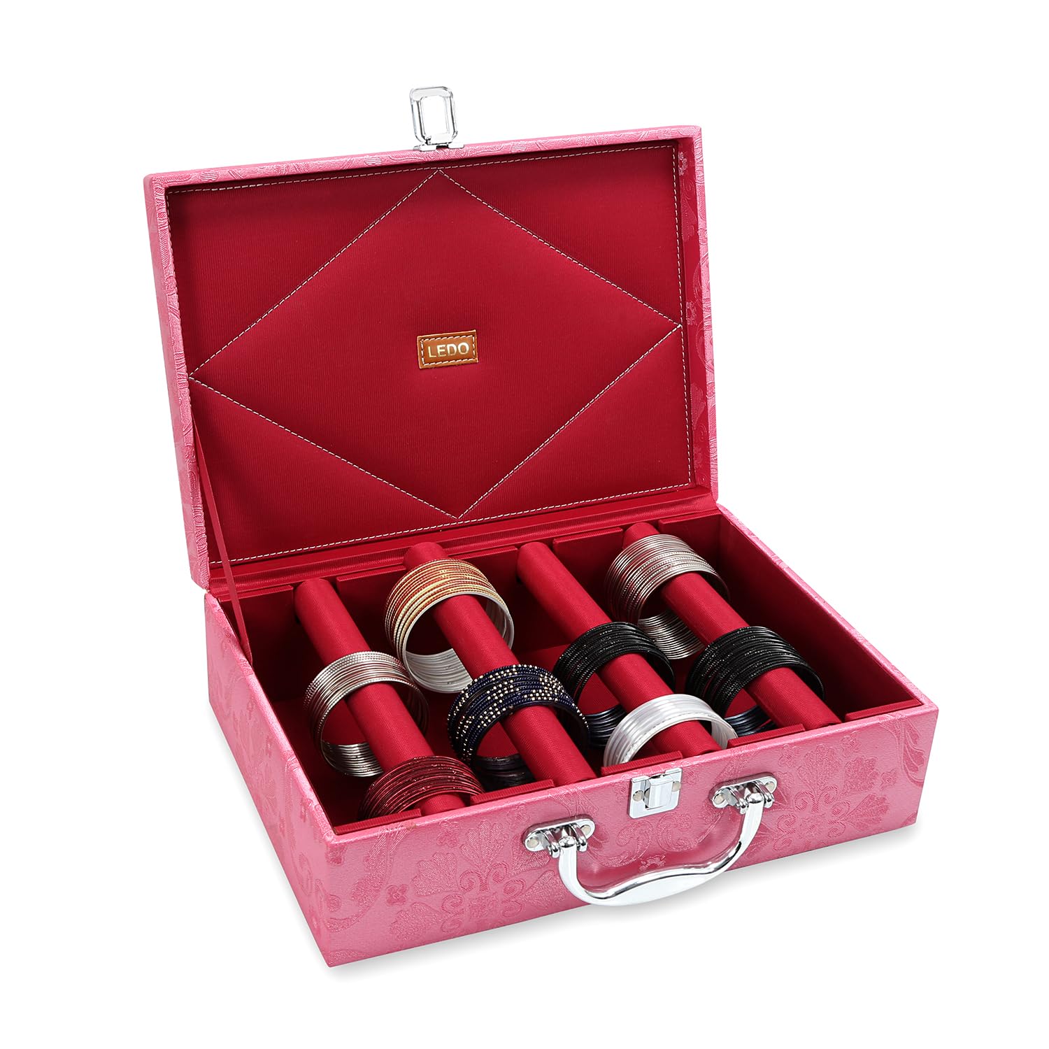 LEDO Bangle Box Organizer Holder Case for Women in PU Leather with 4 Rods in Pink & Cherry Color (B0D2H61WVH) Amazon Price History, Amazon Price Tracker