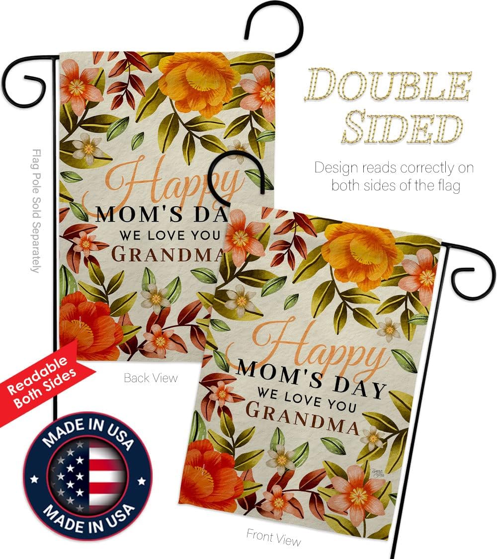 Breeze Decor Love Mom & Grandma Garden Flag Family Mother's Day Mama Flowers Parent Sibling Relatives Grandparent House Decoration Banner Small Yard Gift Double-Sided, Made in USA