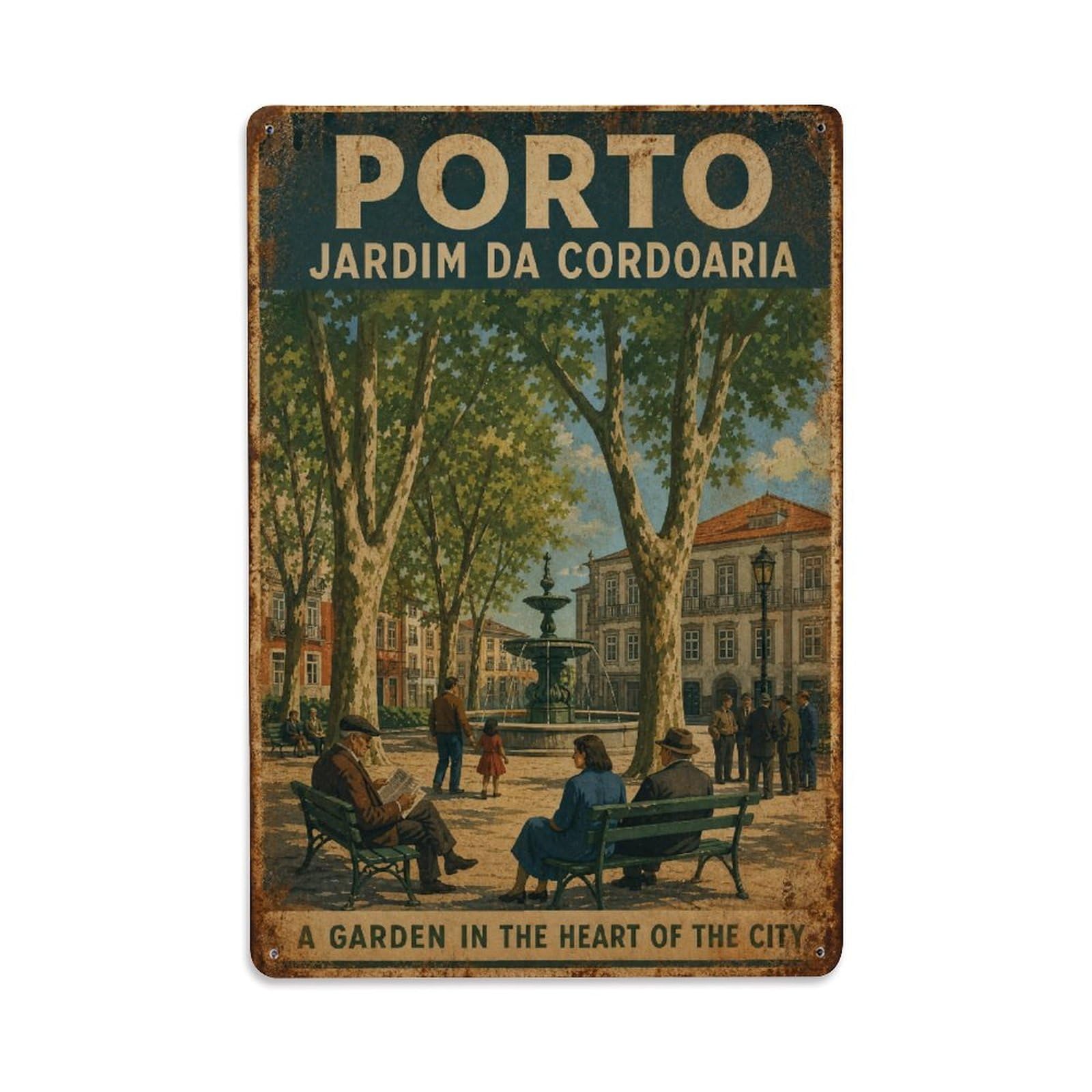 Yrnq 08X12inch Vintage Style Vintage Jardim Cordoaria Public Garden Trees Portugal Metal Tin Sign