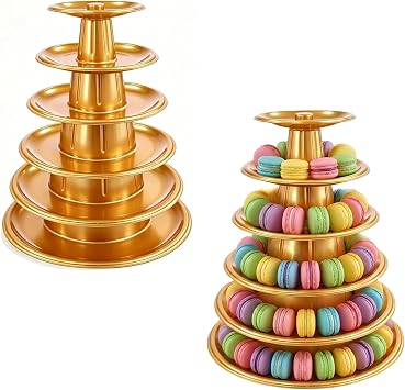 Ufurty 6 Tiers Round Macaron Tower Plastic Gold Macaroon Display Stand