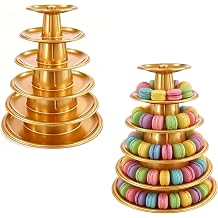 Ufurty 6 Tiers Round Macaron Tower Stand Plastic Gold Cupcake Stand Macaroon Display Stand Desserts Holder Platter for Birthday, Wedding, Baby Shower, Party Decor