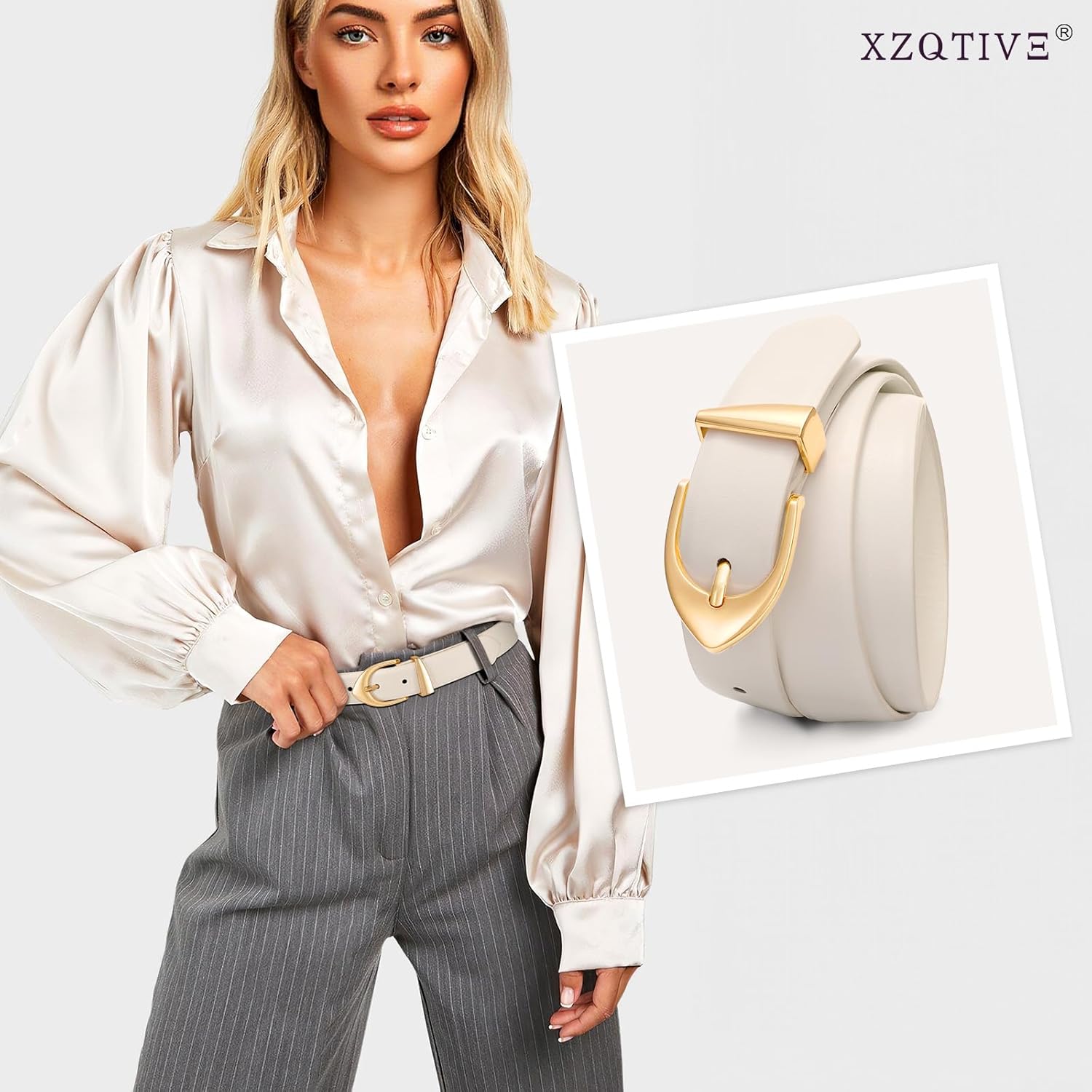 XZQTIVE Women's Leather Belts, Classic Minimalist Design For Jeans Pants Dresses, Black Belt With Gold Buckle - Image 5