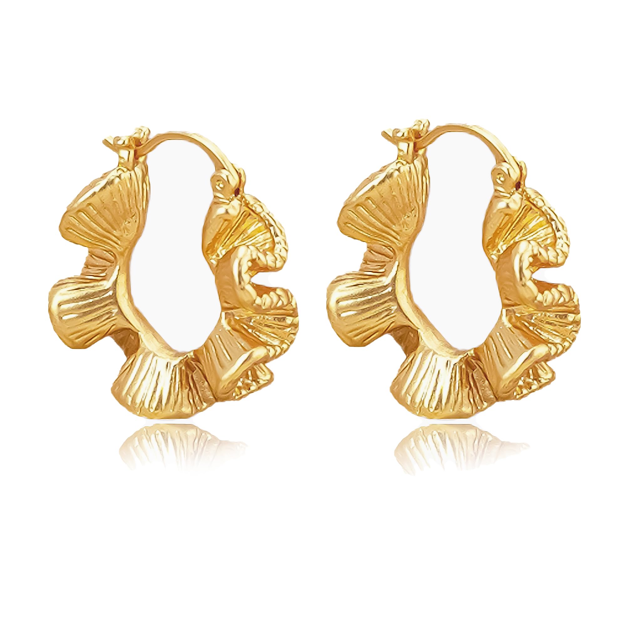 YUJIE Gold Hoop Earrings Twisted Chunky Flower Gold Plated Earrings for Women Vintage Jewelry