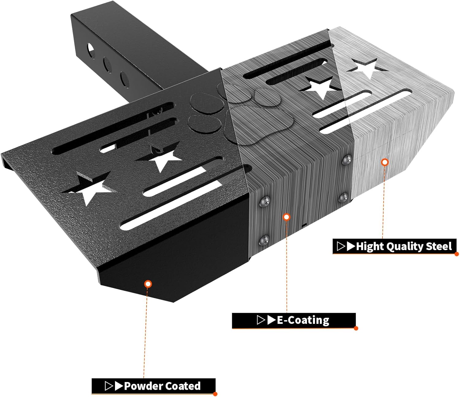 Hitch Step for 2 Inch Receiver Classical Stars and Footprint Anti Slip Design Universal Rust Towing Bumper Guard for Trailer Tow Truck Pickup Car SUV Van RV - Image 5