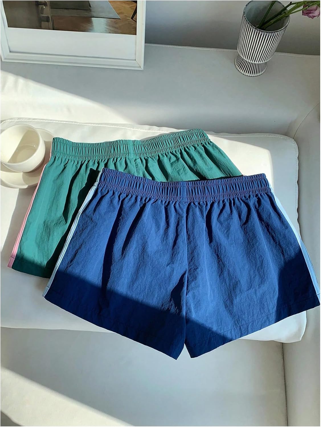 SOLY HUX Women's Elastic Waist Side Striped Summer Track Shorts 2 Packs Lounge Bottoms