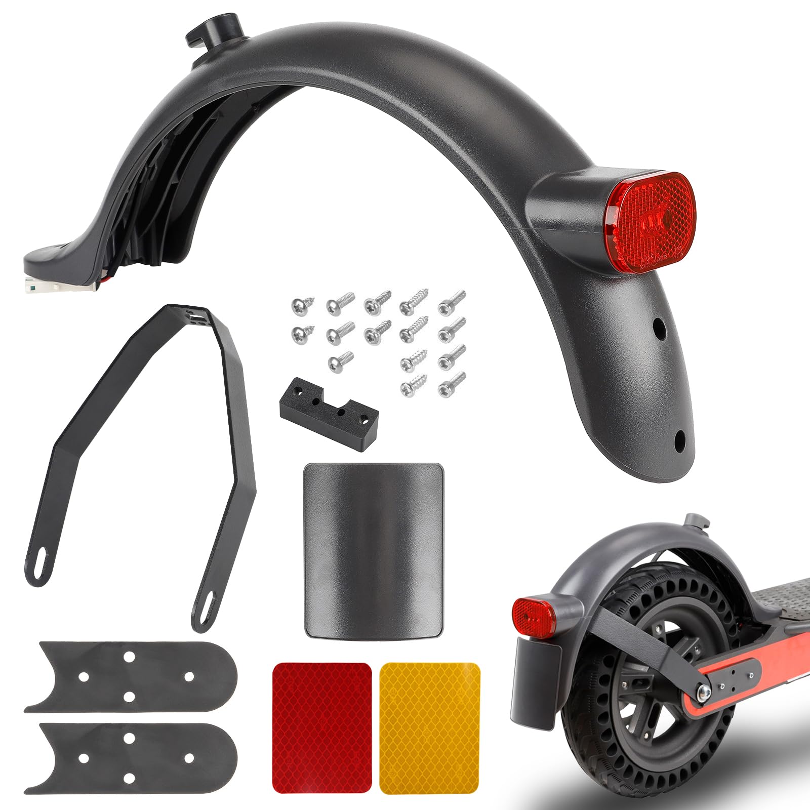 Guardabarros trasero para scooter eléctrico, guardabarros trasero para Xiaomi M365, Pro, Pro 2, 1S, guardabarros trasero para scooter eléctrico, guardabarros trasero con tornillos y tuercas