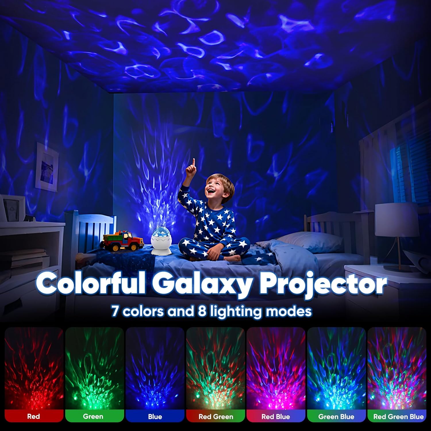 Proran Galaxy Projector displaying 7 different color lighting modes
