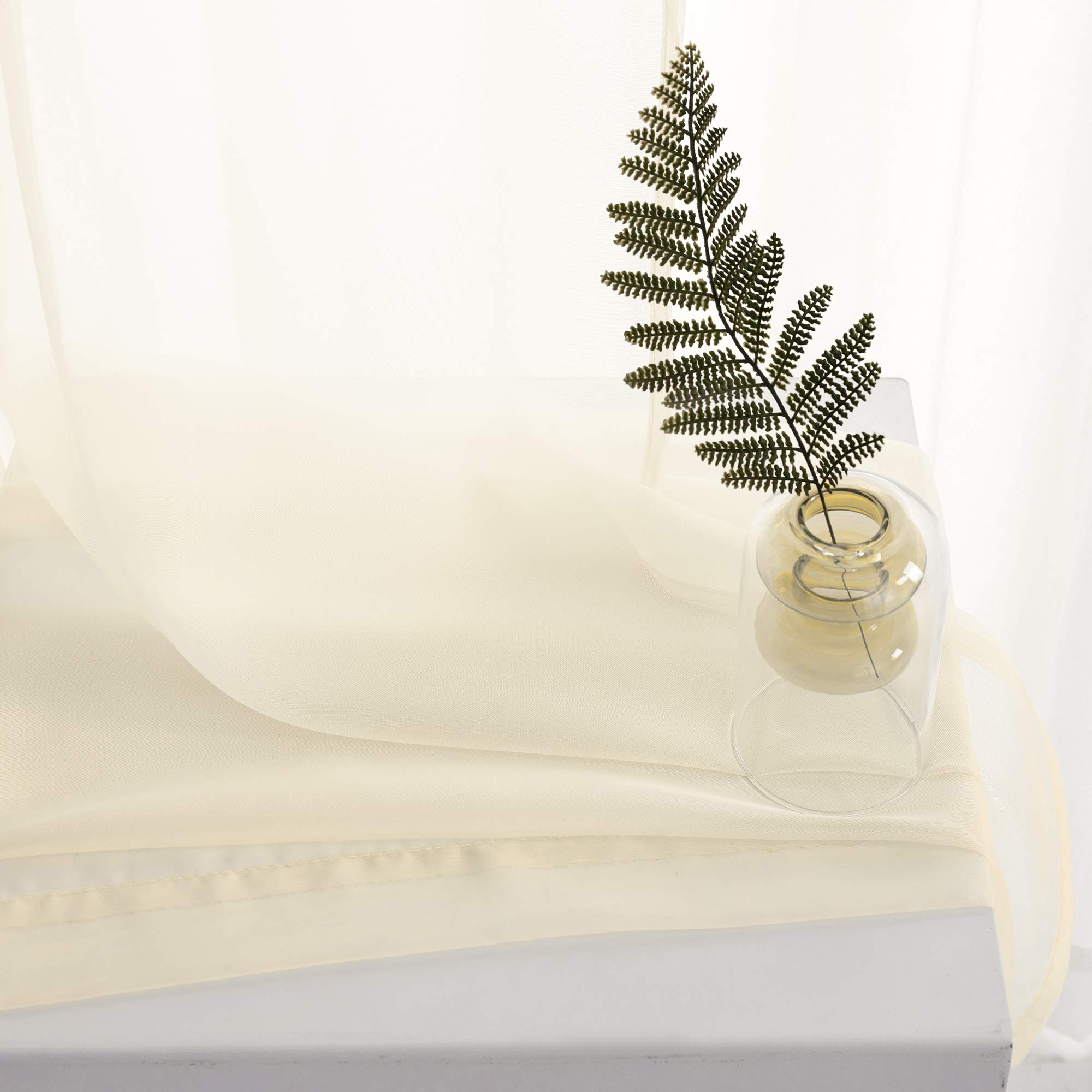 KEQIAOSUOCAI Tende velate beige lunghe 213 cm, con tasca per asta, tende in voile trasparente per camera da letto, cameretta dei bambini, soggiorno, camera dei bambini, confezione da 2, 132 x 213 cm
