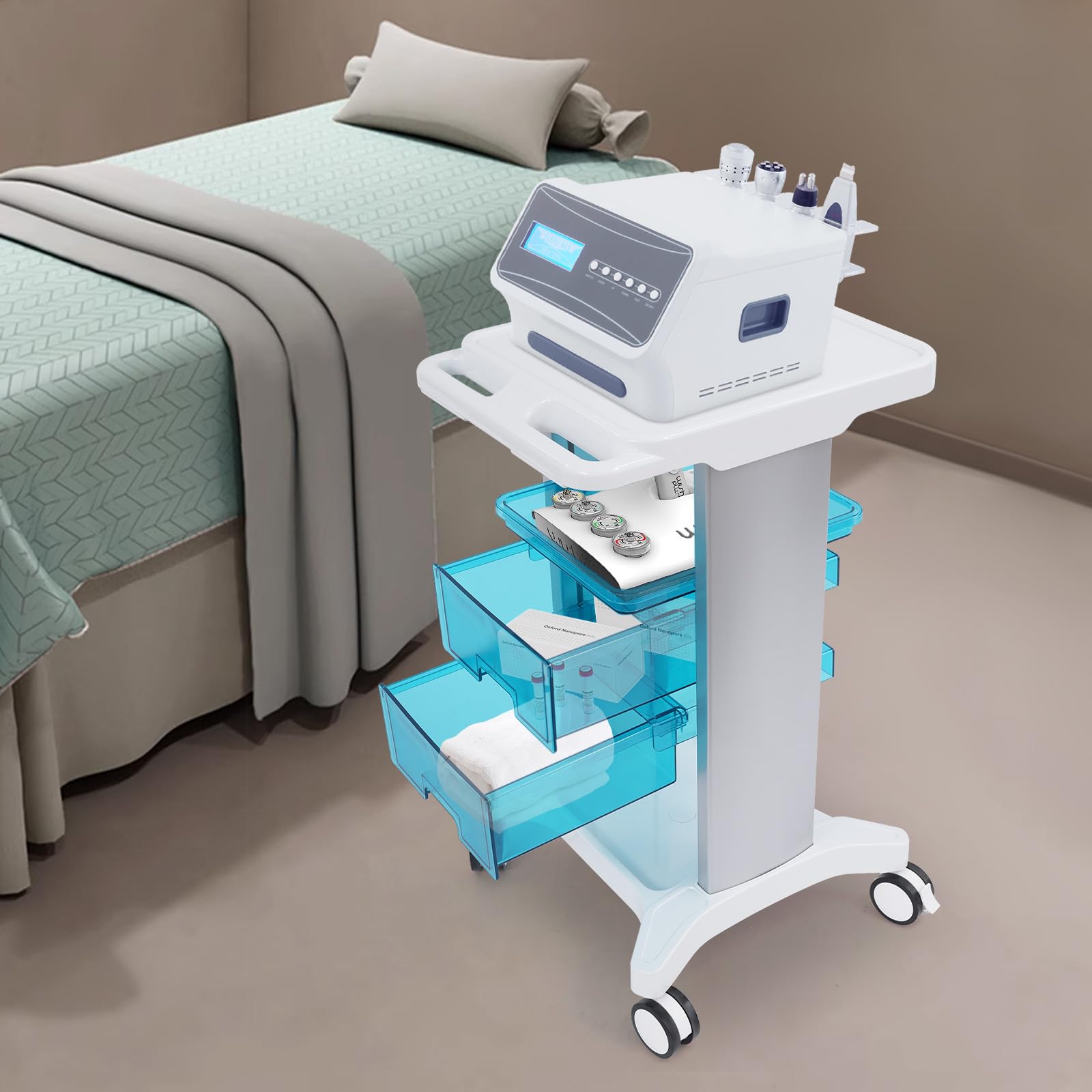 Carrello medico con 2 cassetti, carrello cosmetico da salone, portata 100 kg, carrello da portata per laboratorio, studio dentistico e salone di bellezza