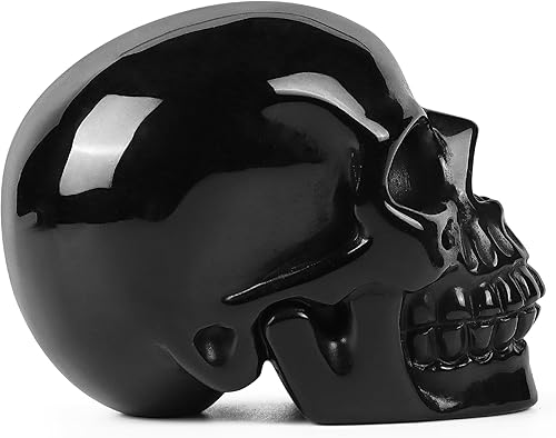 Miniatura 5 de Escultura de calavera de cristal de obsidiana negra de 3 pulgadas, escultura de esqueleto humano tallada a mano, colección de piedras preciosas para