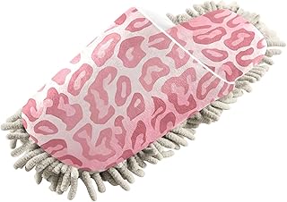 ZENWAWA Mop Slippers Pale Pink Leopard Print, Funny Slippers Dust Cleaner for Women Men Size:5-8