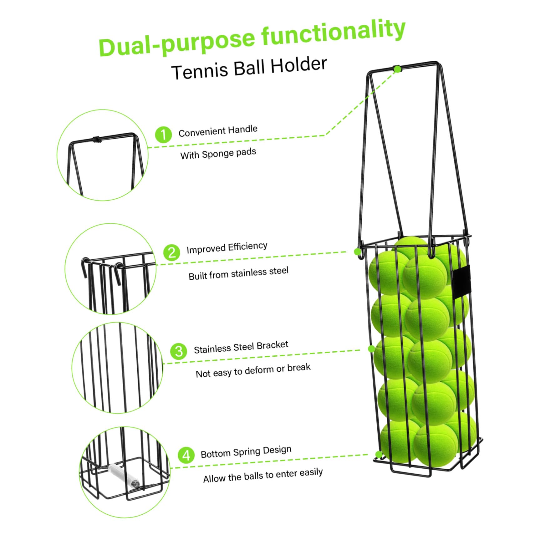 Recogedor Portátil de Pelotas de Tenis con Mecanismo de Presión Fácil Manejo y Transporte para Pickleball y Tenis