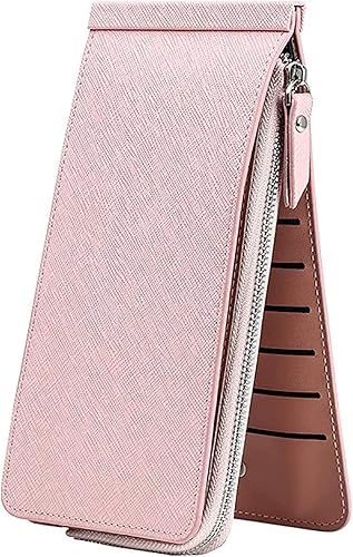 Billetera larga multifuncional, cartera para mujer, con bloqueo de billetera, con bolsillo con cremallera, cartera para múltiples tarjetas para