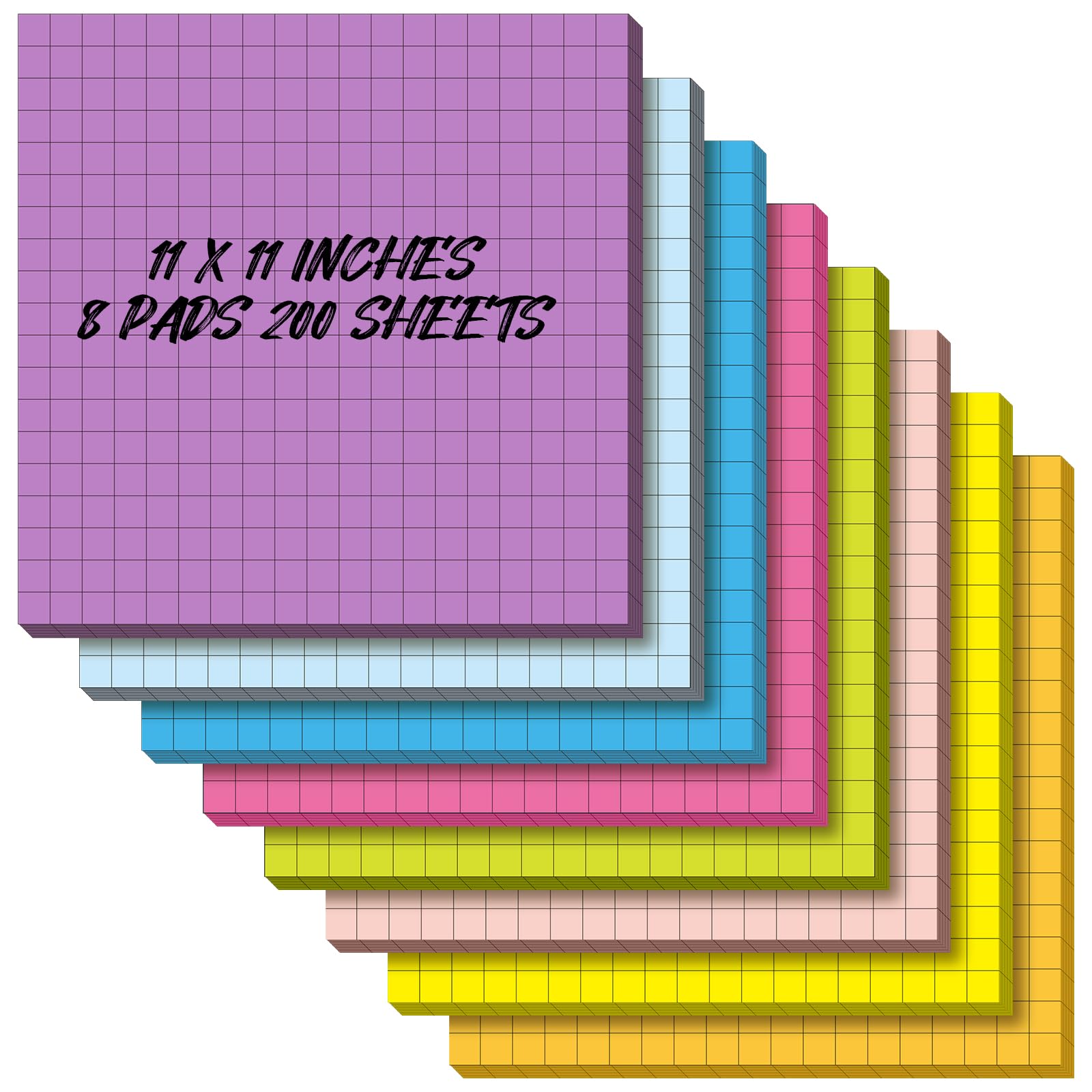 Qeeenar Lot de 8 grands blocs de notes adhésives géantes et lignées pour mur, 28 x 27,9 cm, 25 feuilles/bloc (couleur vive)