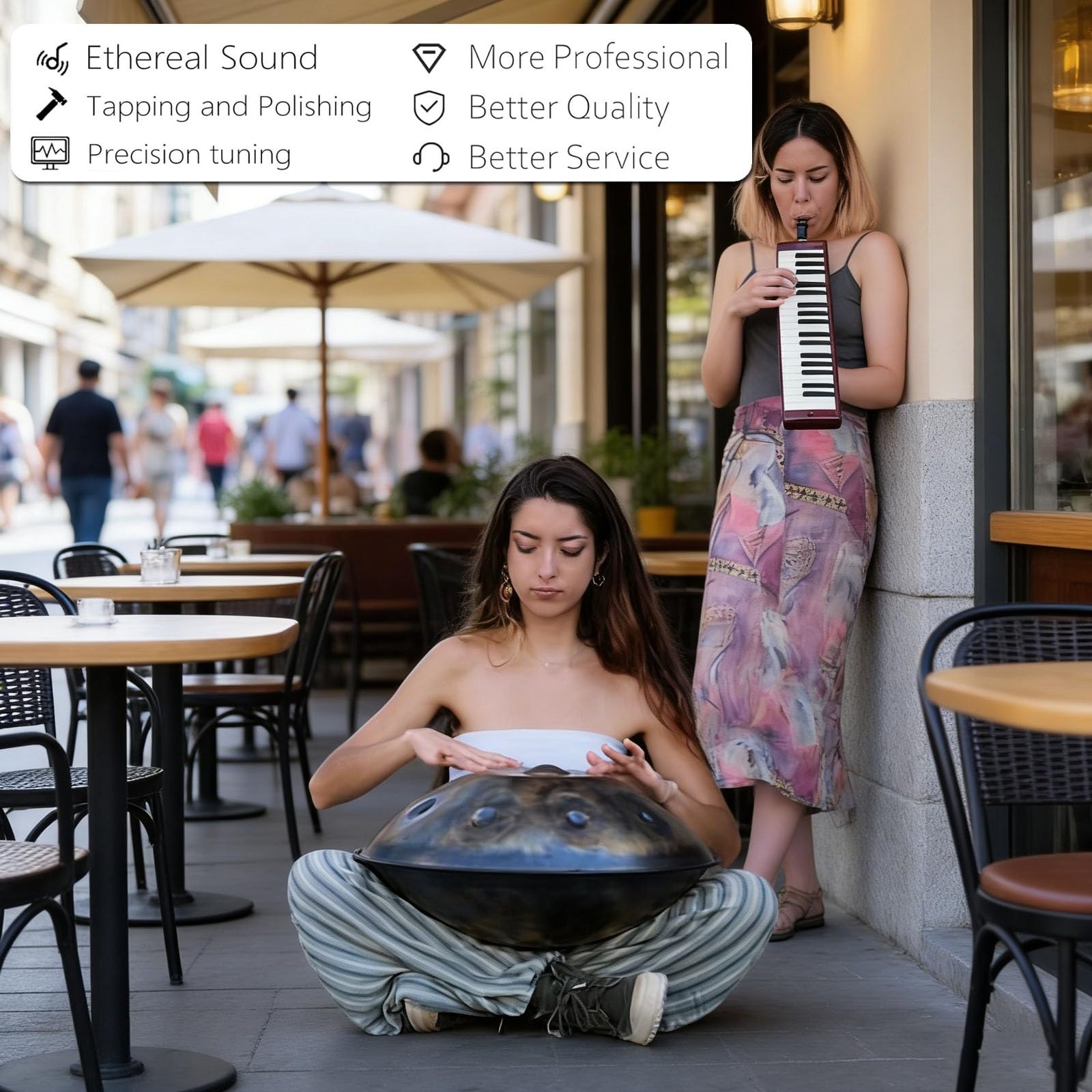 Handpan Drum 432Hz/440Hz, 9/10/12 Note Strumento A Percussione da 55cm Con Treppiede, Steel Tongue Drum, Handpan in Acciaio per Meditazione, Yoga e Guarigione Sonora(Black,432HZ/12Note)