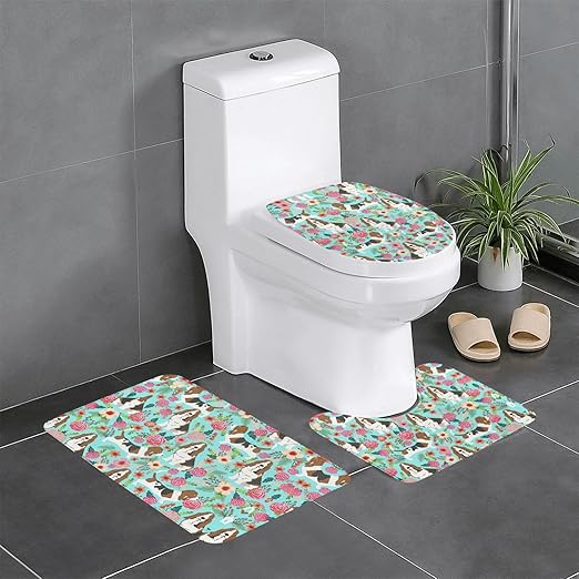 OdDdot Funny Dog Print 3 Piece Bathroom Rug Set Soft NonSlip U Shape