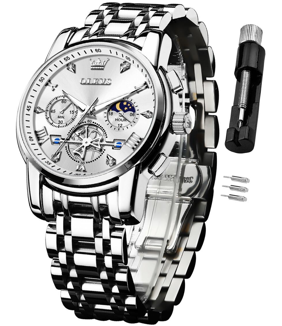 Sponsored Ad - Watch for Man Analog Quartz Skeleton Chronograph Diamond Watches Stainless Steel Moon Phase Calendar Waterproof Dress Watches