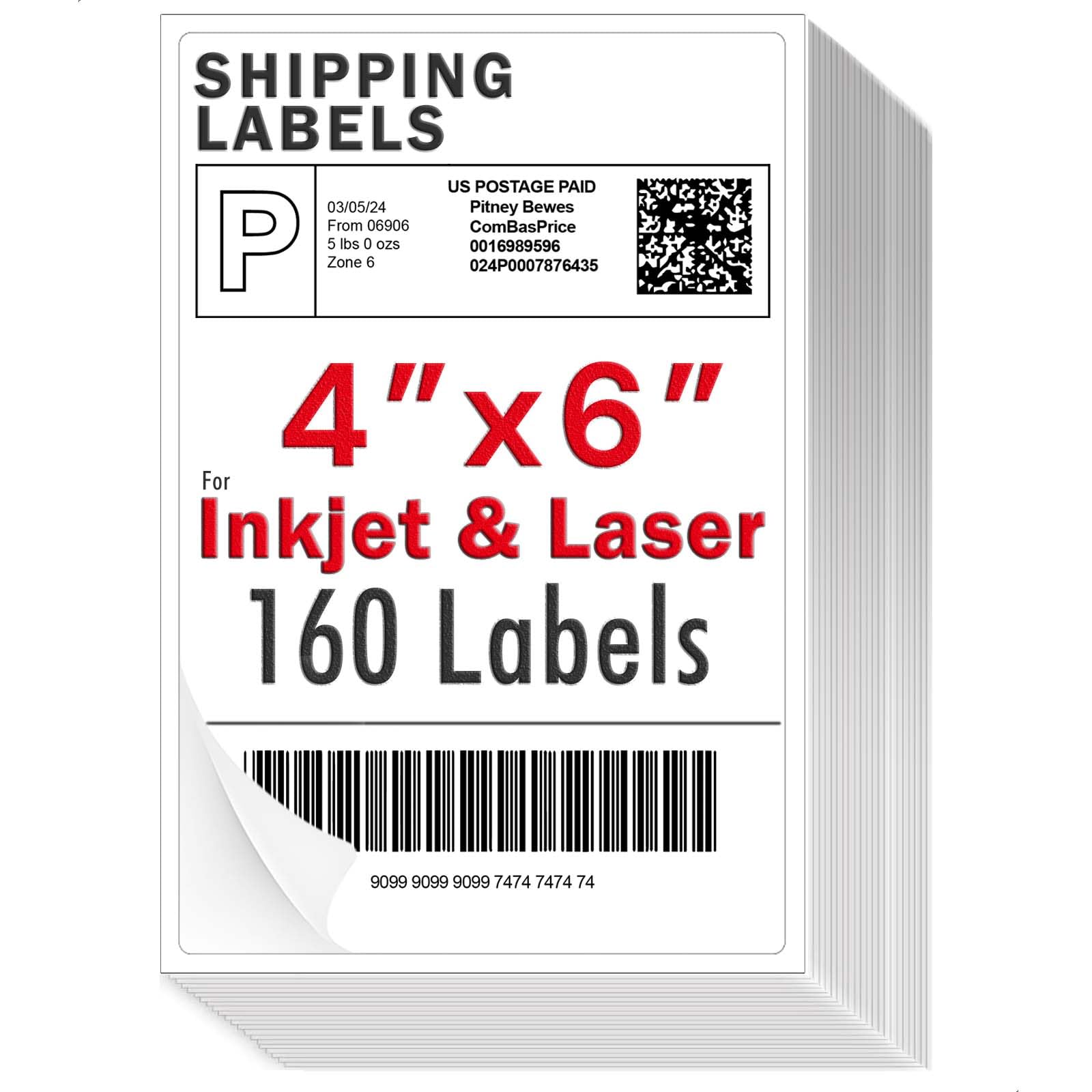GlowSand 4x6 inch Shipping Labels, Laser and Inkjet Printer Compatible, Multi-Purpose Strong Adhesive Stickers, Matte White 160 Labels