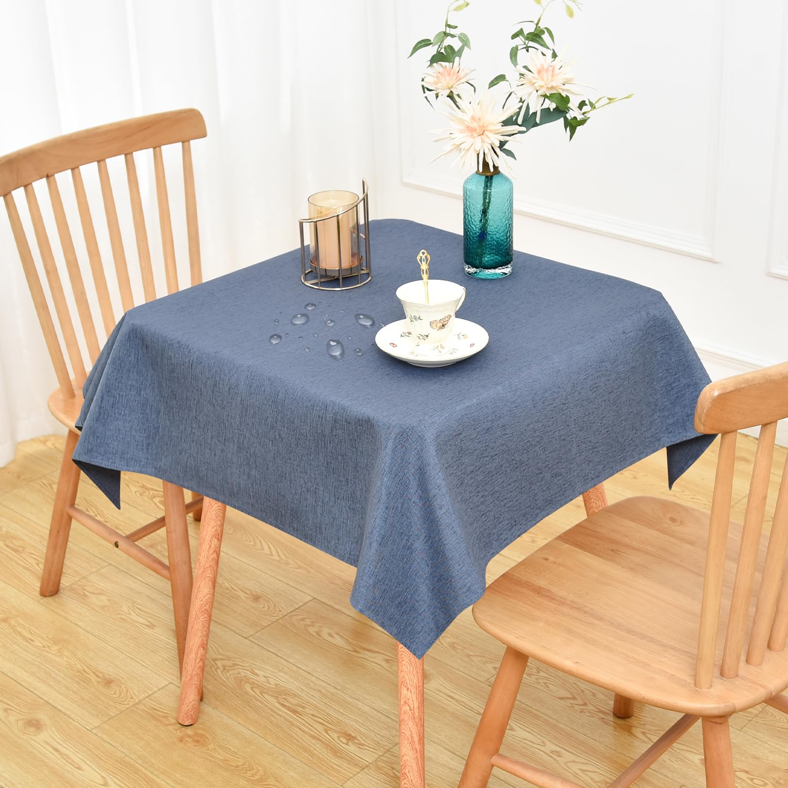 NEWISHER Farmhouse Water Resistant Square Tablecloth 107x107 cm (42x42 inch), Faux Linen Table Cloth Wipe Clean, Washable Table Cover for Kitchen Dining, Party, Banquet Indoor Outdoor (Mist Blue) โ image 1