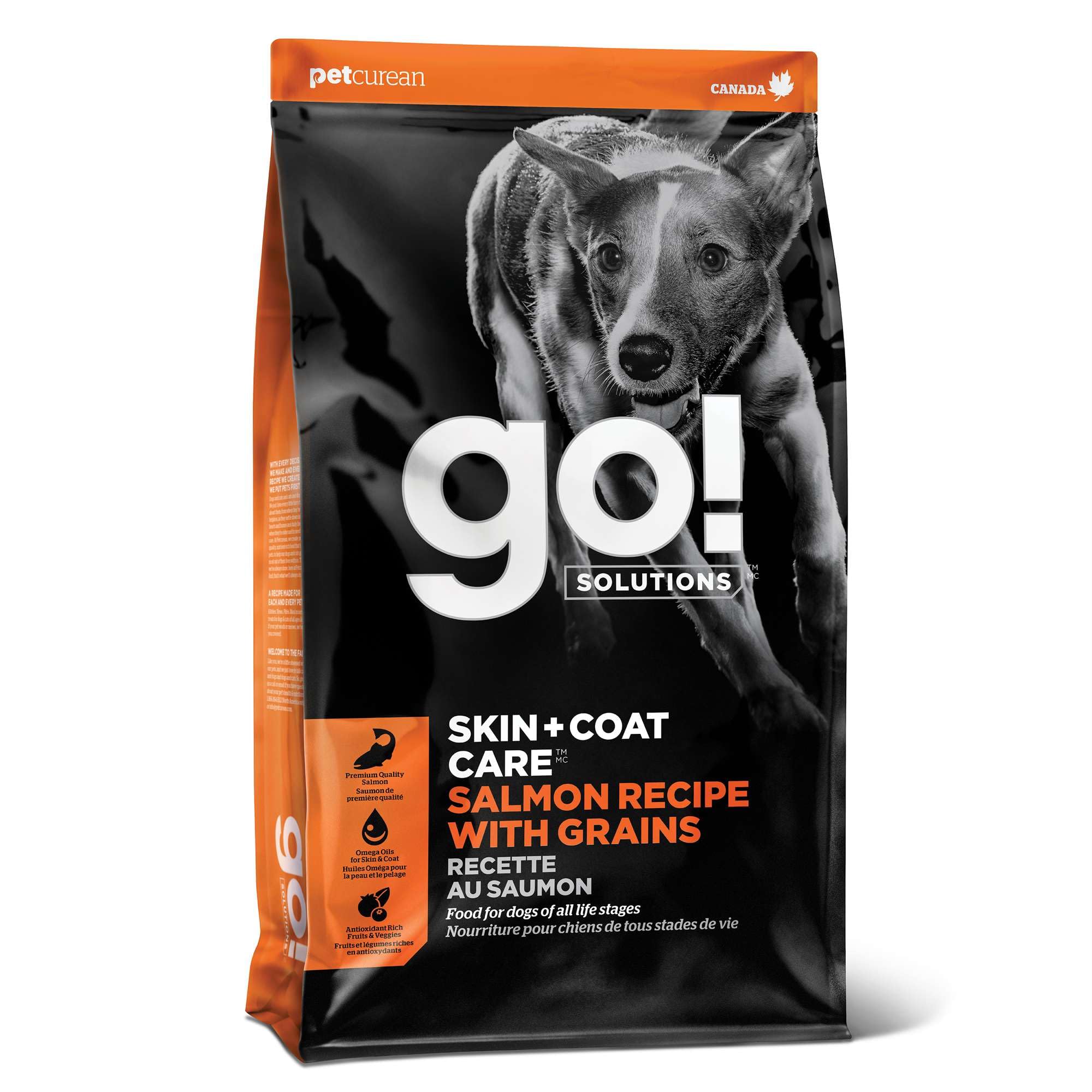 Go! Solutions Skin + Coat Care Salmon Dry Dog Food with Grains, Chicken-Free, Healthy Kibble with Omega-3s & 6s for Soft, Shiny Fur, for Puppies,