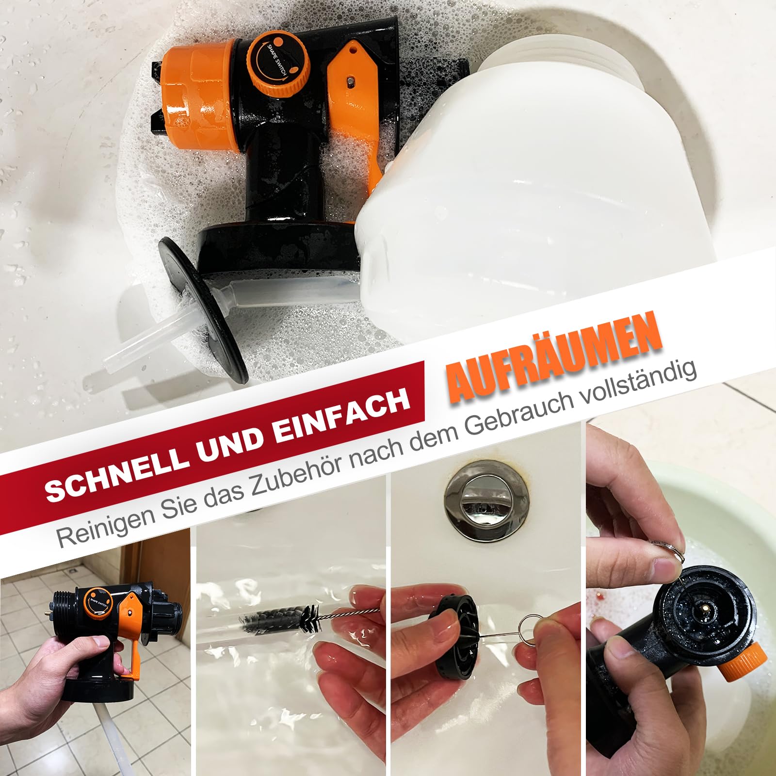 Akumulatorowy system natryskowy, 600 W HVLP pistolet natryskowy, z 6 dyszami i 3 obrazami natryskowymi, pistolet lakierniczy 1000 ml, elektryczny pistolet natryskowy 2 x 4,0 Ah, pistolet do