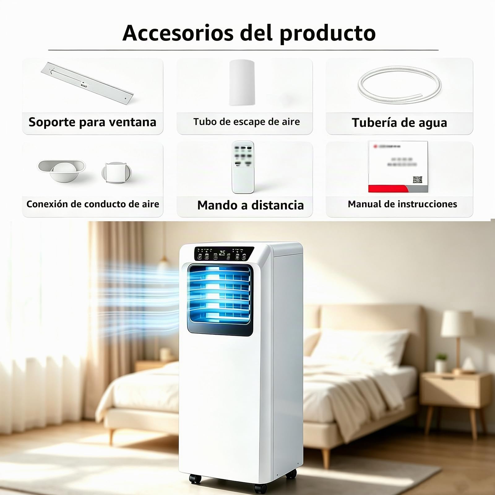 Acondicionador de aire portátil de 18000 BTU que enfría 550 pies cuadrados con deshumidificador, modo ventilador, temporizador, control remoto, ruedas fáciles de mover para el hogar, oficina, sala de
