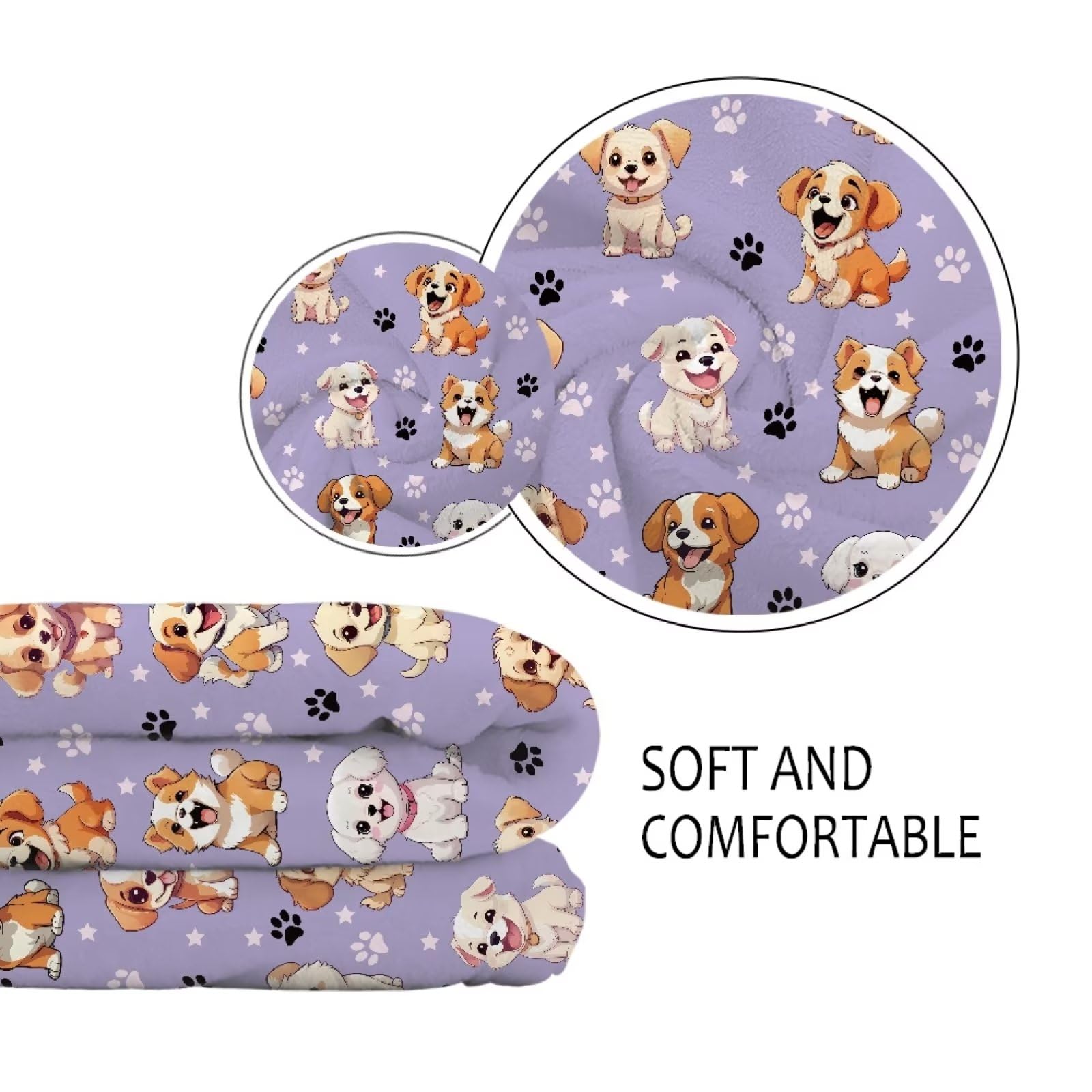 chaqlin Manta de franela para mascotas, mullida, con estampado de patas, súper cálida y suave, para funda de cama, tapete de sueño mullido para perros y gatos, mantas moradas para cachorros para niños