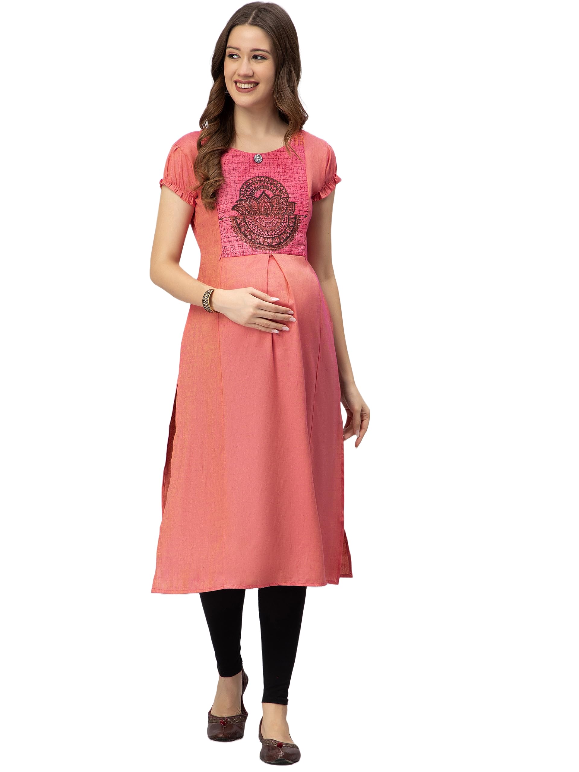 cee 18 Women's Cotton Rayon Straight Maternity Feeding Kurti for Feeding with Zippers(9653_46,Peppy Pink,3XL)-picture-43