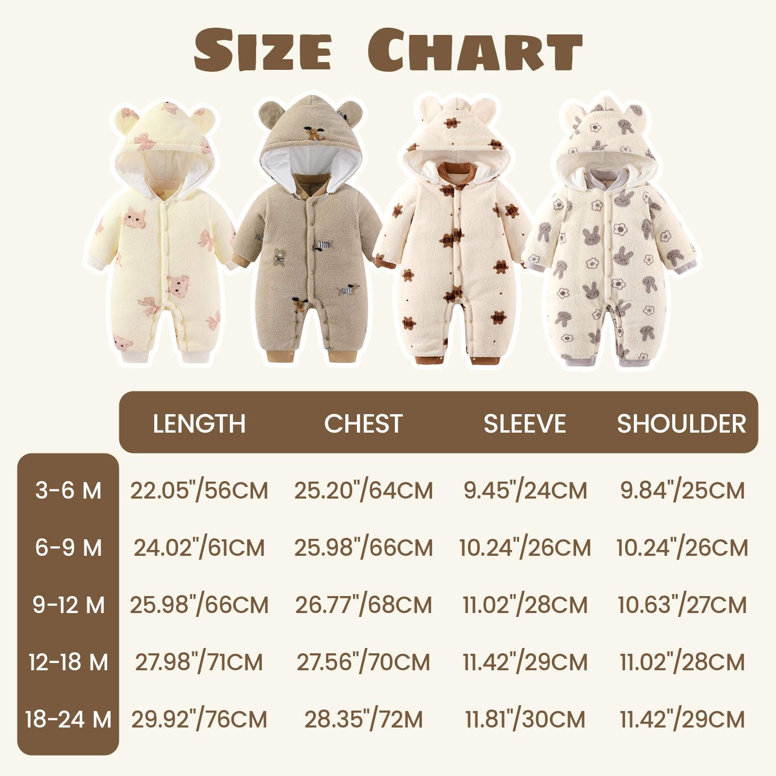 WYTbaby Baby Winter Schneeanzug Neugeborenes Winterstrampler mit Kapuze Fleece Winteranzug Kinder Mädchen Jungen Langarm Jumpsuit für 0-12 Monate