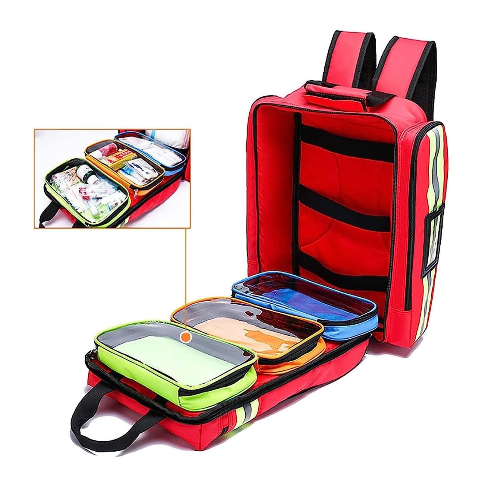 Sac à Dos Trousse de Secours Vide - Grande Taille Étanche Multi-Poches avec Bandes Réfléchissantes pour Randonnée, Camping, Voyage, Maison et Voiture