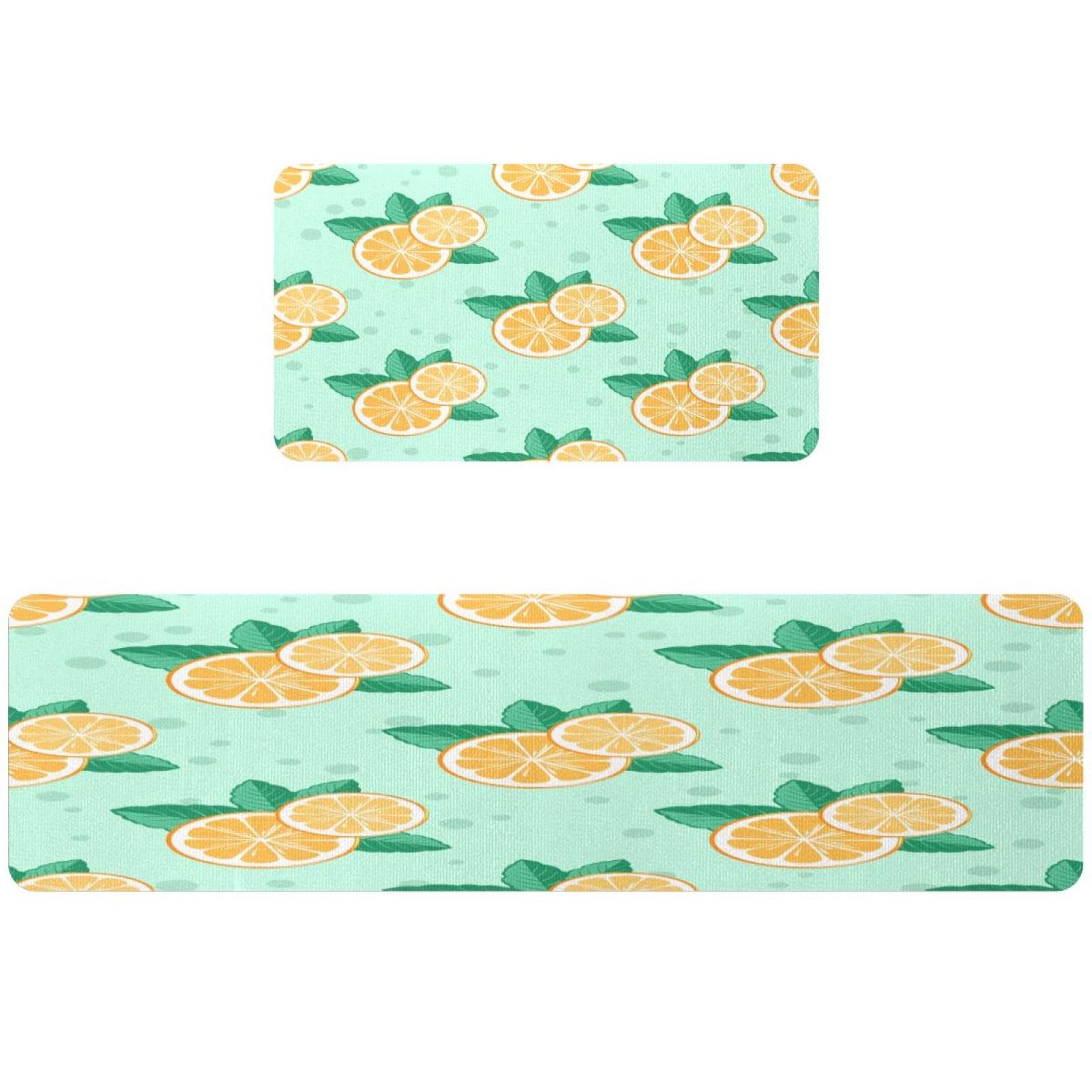 Tapete de cocina de 2 piezas VAPOKF lavable con diseño de rodajas de naranja y menta