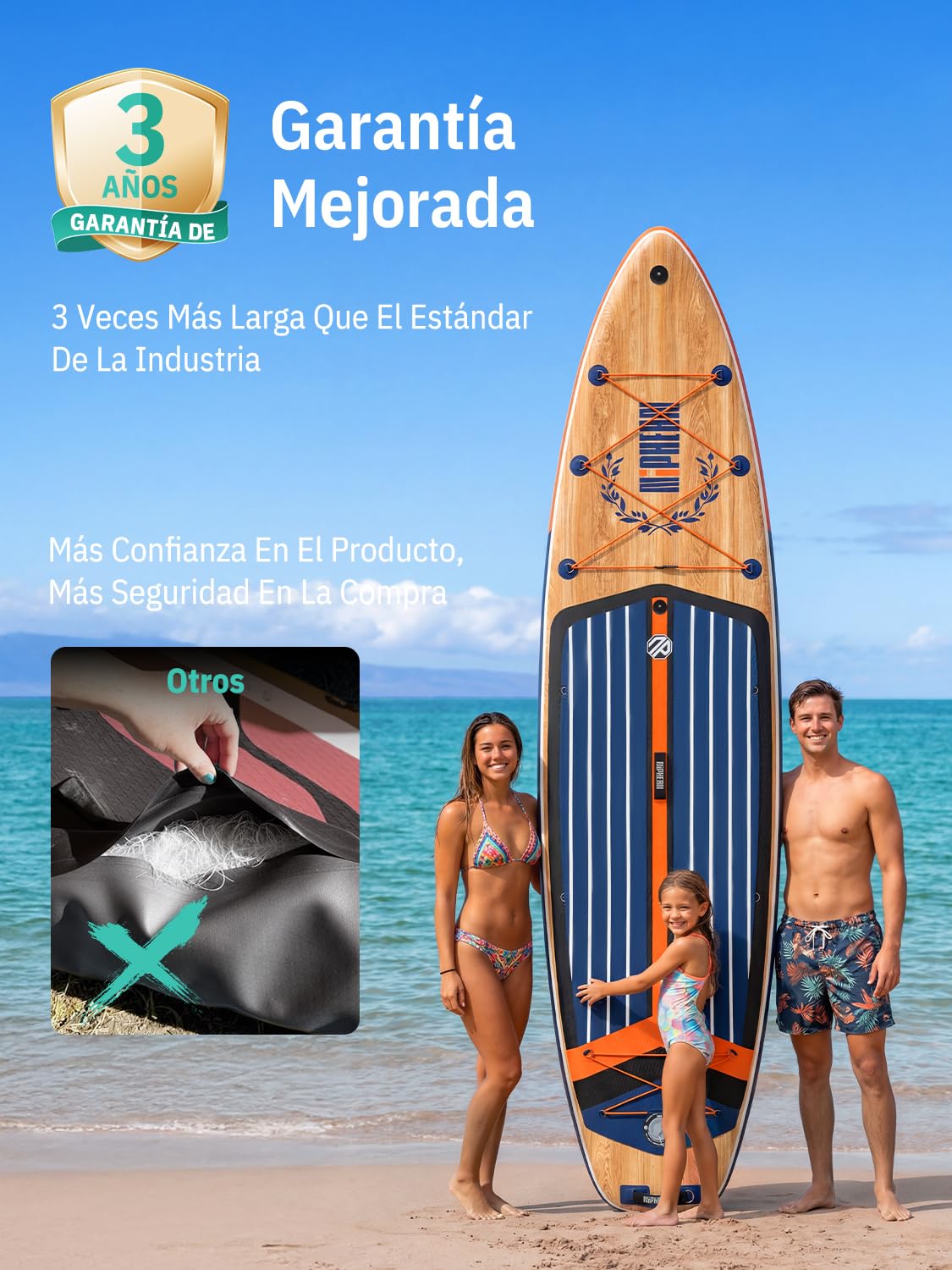 Niphean (Extra Grande) Tabla Paddle Surf Hinchable para 2+1 Personas/Familia, Paddle Surf con (Apto para Principiantes) Aleta Equilibrada, Funda Waterproof, Sup Board para Adultos, Regalo