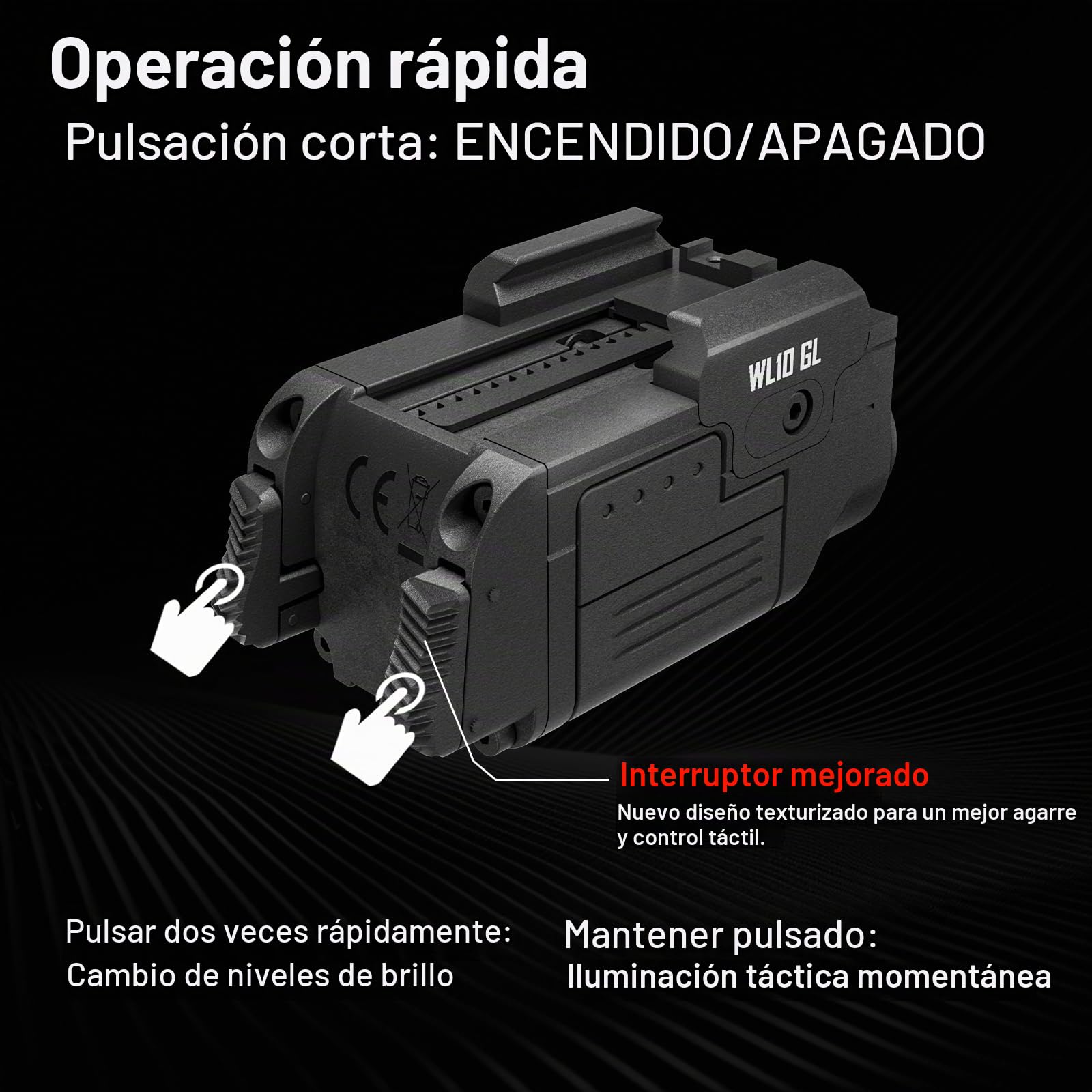 AIMWIN WL10 GL Linterna Táctica con Láser Verde 900 Lúmenes para Pistolas, Luz de Arma Recargable Magnética Compatible con Rieles 1913 y GL