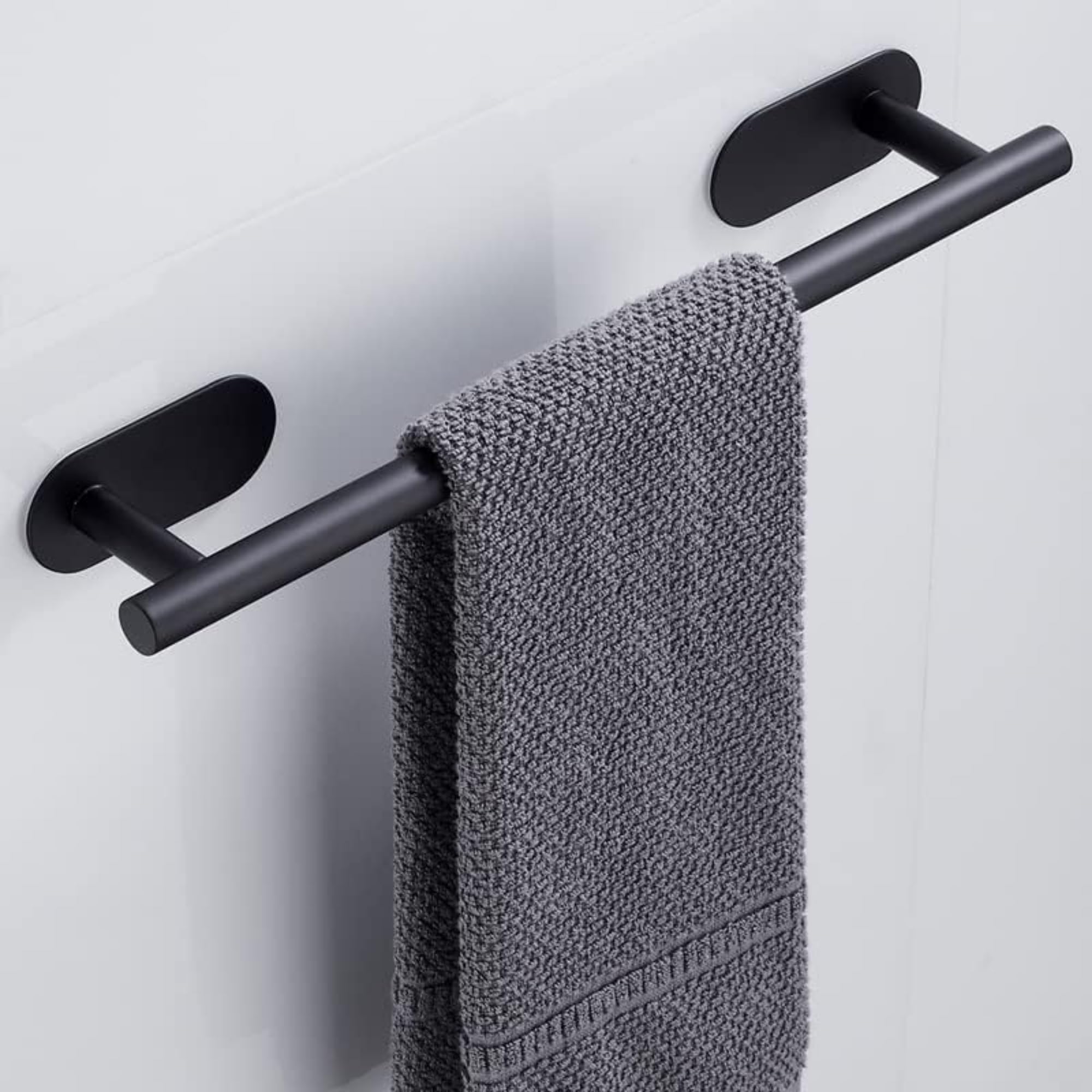 Bathroom Towel Hanger for Wall Self Adhesive | No Drill Matte Black Towel Rod | Stainless Steel Towel Holder for Bathroom & Kitchen-image-1