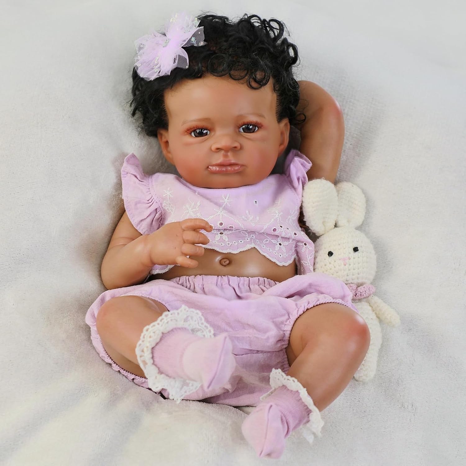 SCOM Lifelike Reborn Baby Dolls-20 Inch Realistic Newborn Baby Girl with Full Soft Vinyl Body, African American Doll Silicone Girl with Complete Accessories, Best Gift for Kids Age 3+ Pretend Play