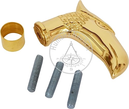 Miniatura 4 de Mango de bastón vintage con mango de cabeza de águila de latón fundido con varilla de conector exterior