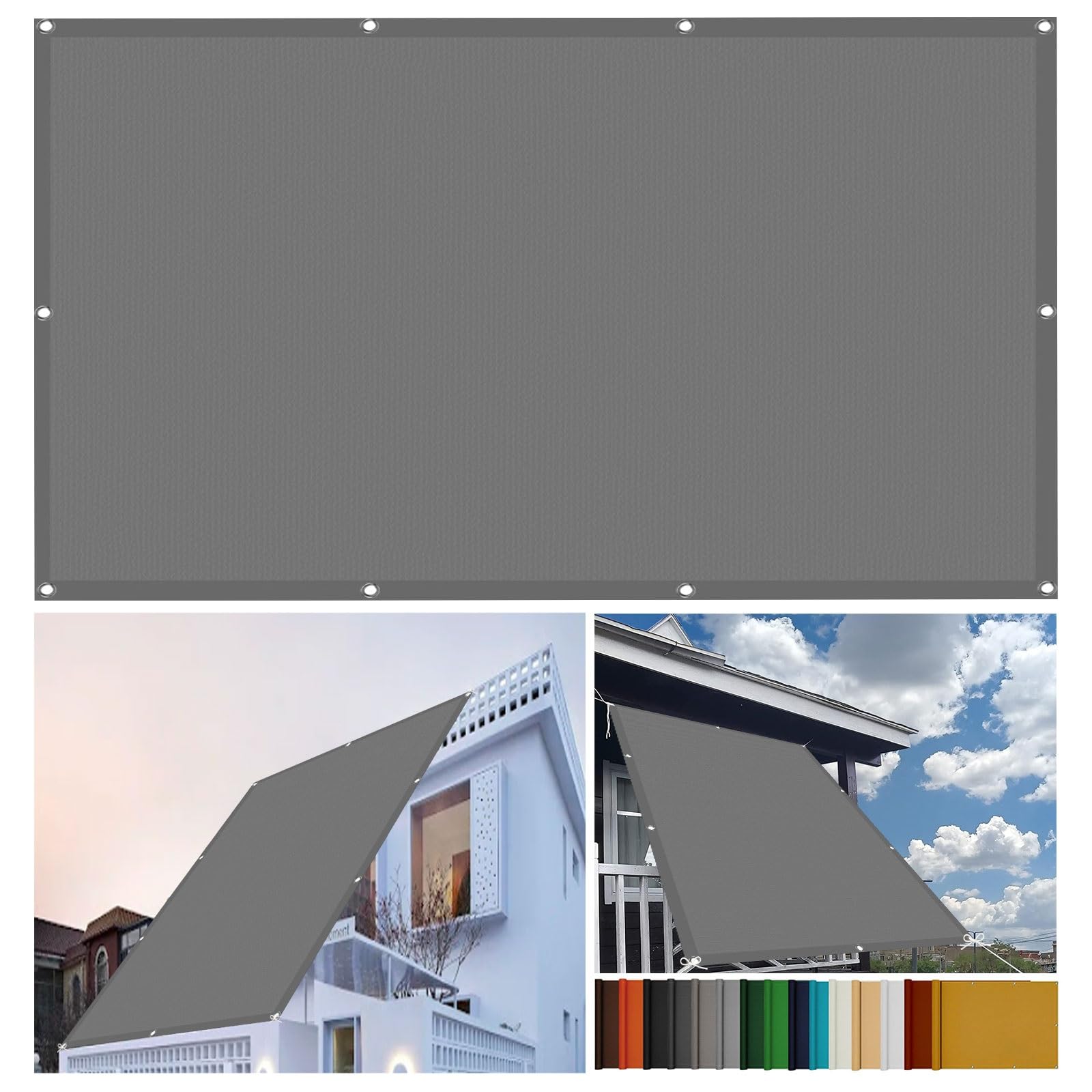 Voile d'ombrage gris clair 5x10m anti UV imperméable extérieur balcon