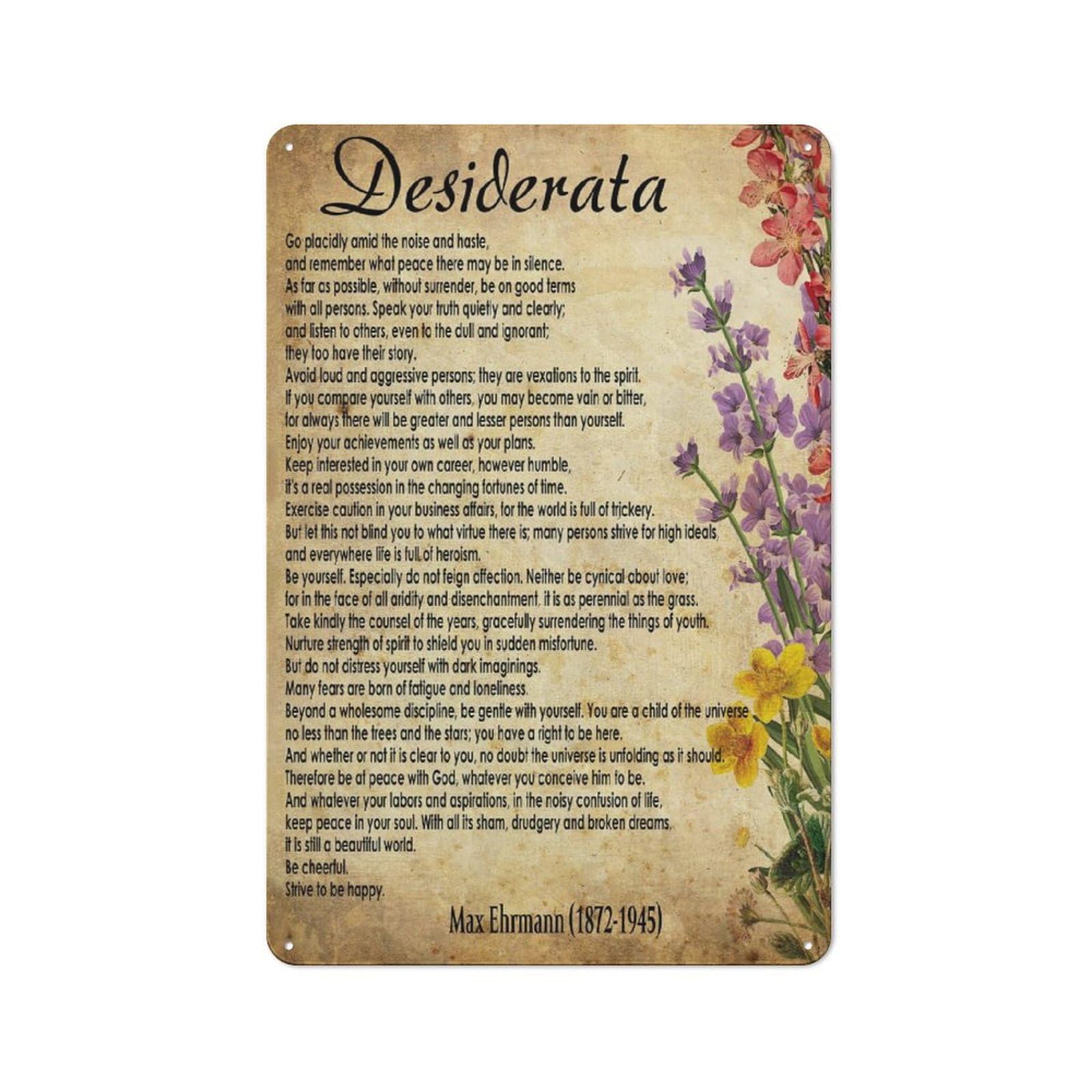 ACDOET Rustic Metal Tin Sign Desiderata Poster, Inspirational Poem Print, Max Ehrmann Poem, Literary Poster, Fine Art Print, Max Ehrmann Fan Gift, Desiderata Art 8x12 Inch