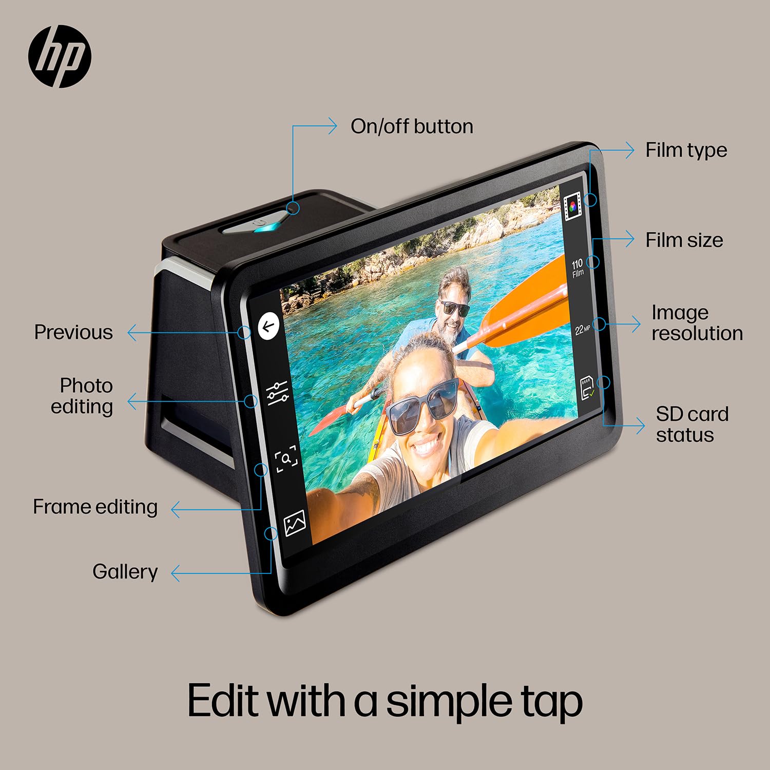 HP FilmScan Touch Screen Film & Slide Scanner Digitizer with 7” Adjustable LCD Screen, Quickly Convert Negatives & Slides to Digital 22MP JPEG Photos, Compatible with 135, 126 and 110 Film & Slides — view 5